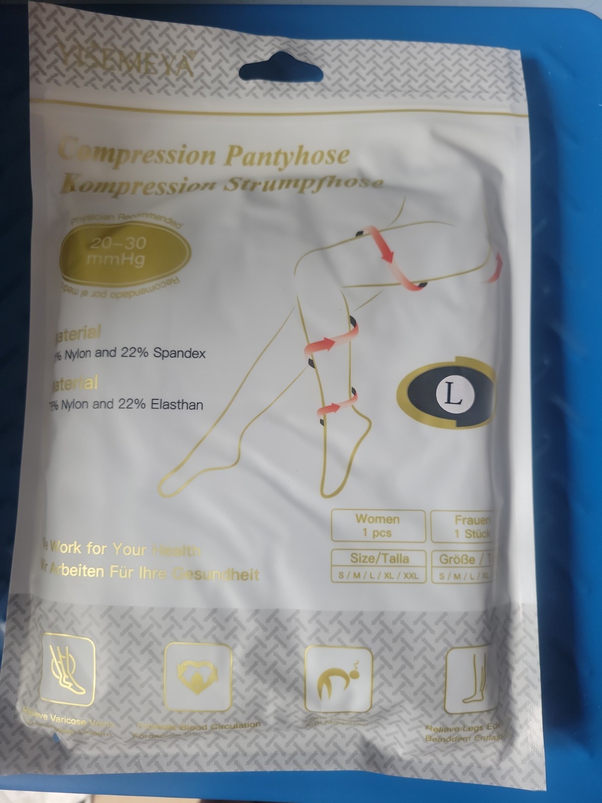 YISEMEYA Compression Pantyhose 20-30 mmHg Beige Support Stockings L Fast Ship!