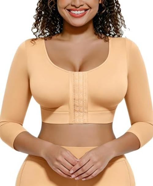 Arm Compression Sleeve Women Post Surgery Front Closure Bra | Arm Small Beige