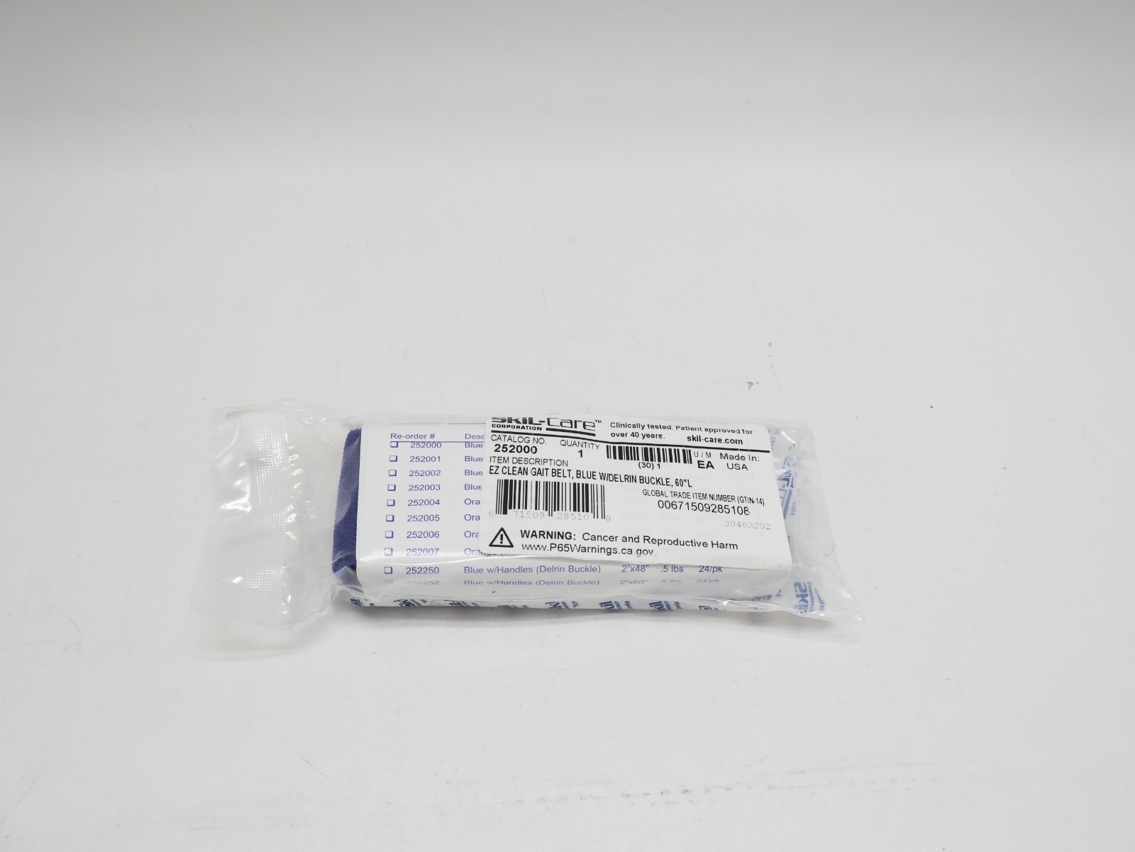Skil-Care EZ Clean Gait Belt Blue 60″ Delrin Buckle – New