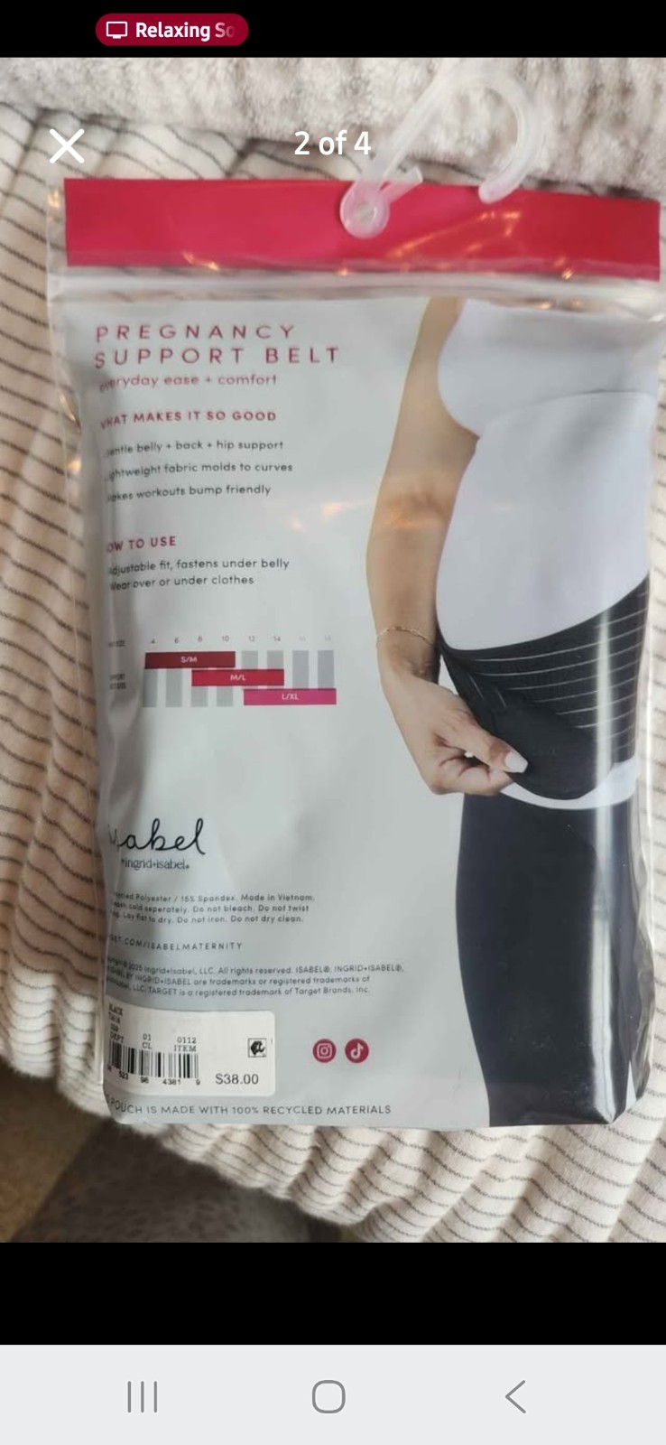 Isabel by Ingrid+Isabel Adjustable Pregnancy Support Belt Size L/XL Black