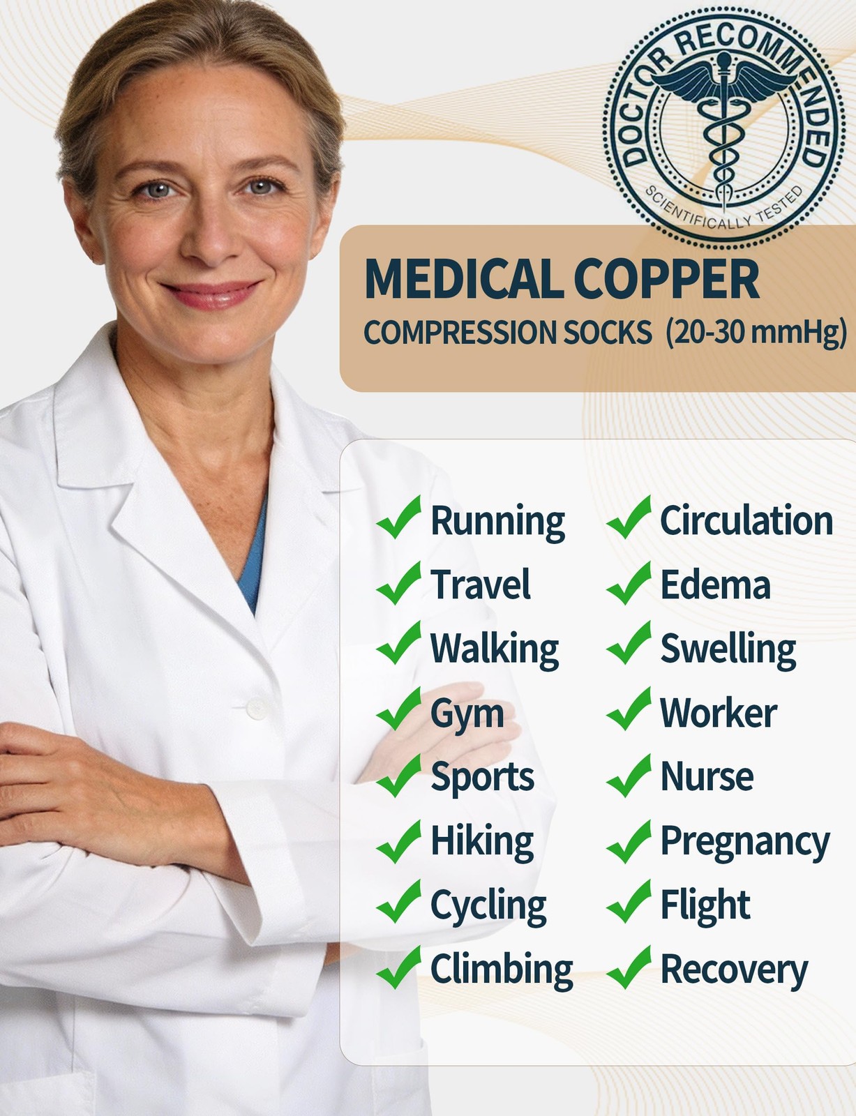 Firm Copper Compression Ankle Socks 20–30 mmHg for Large, 3 Pairs –