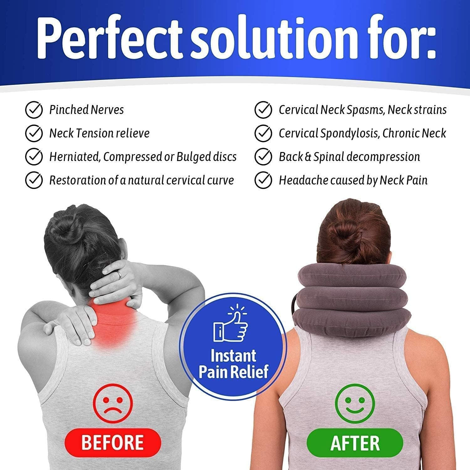 Cervical Neck Traction Device for Intant Neck Pain Relief – Inflatable & Adjutab