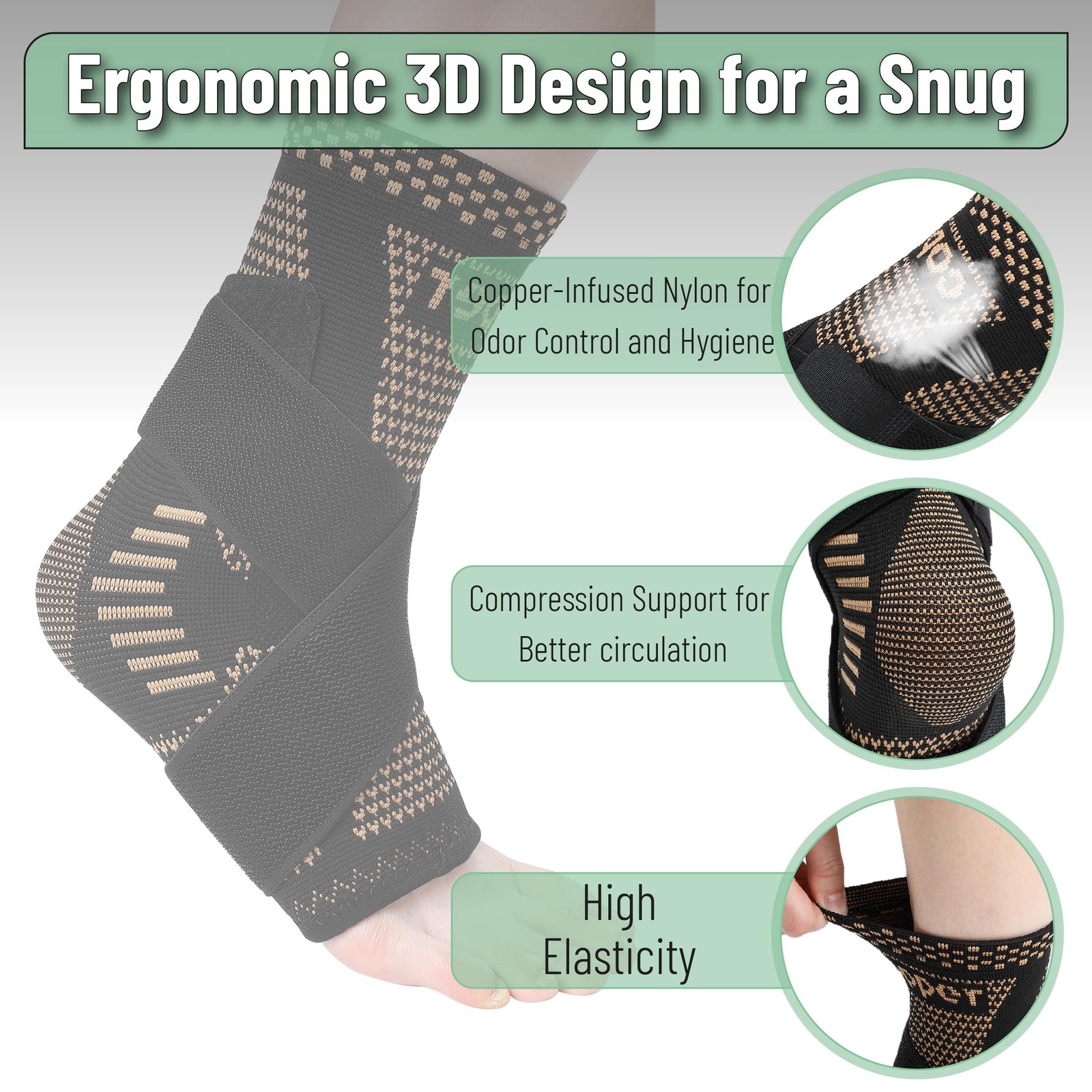 DR JK- Ankle Brace for Women and Men, Large, 1 Pair, Copper Black