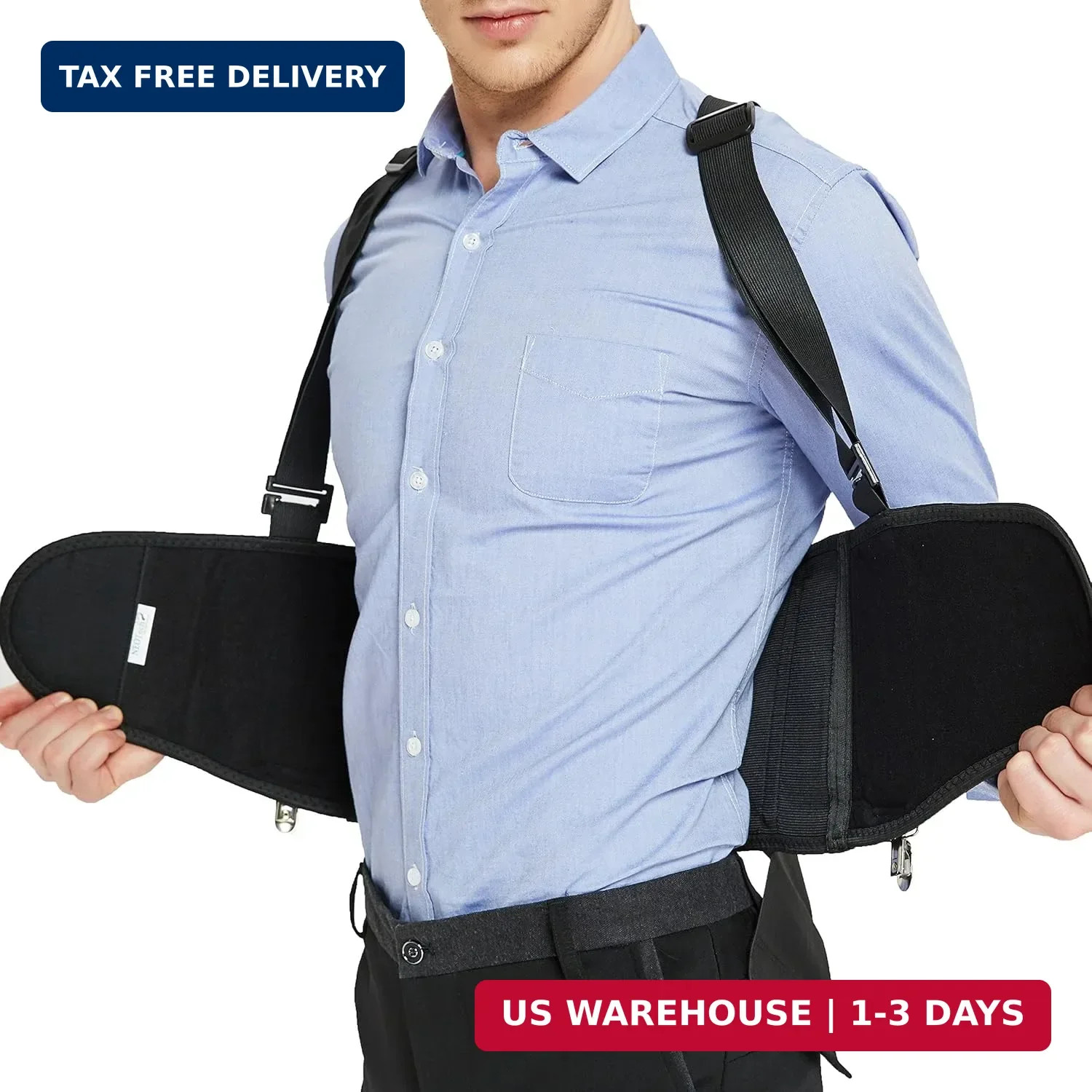 Back Brace for Work with Removable Pants Clips & Detachable Suspenders – Back Su