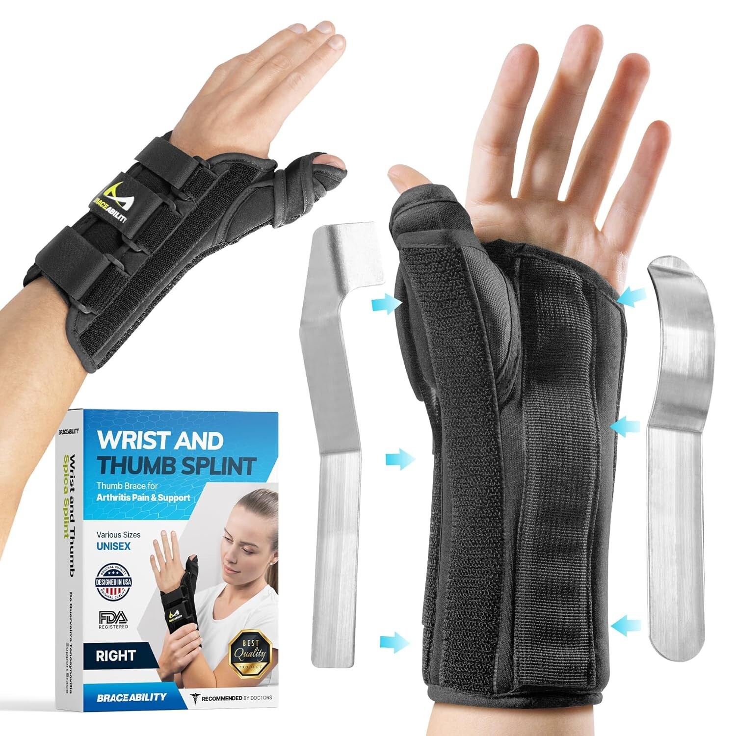 BraceAbility Wrist Thumb Spica Splint Forearm Cast Stabilizer SMALL LEFT Hand