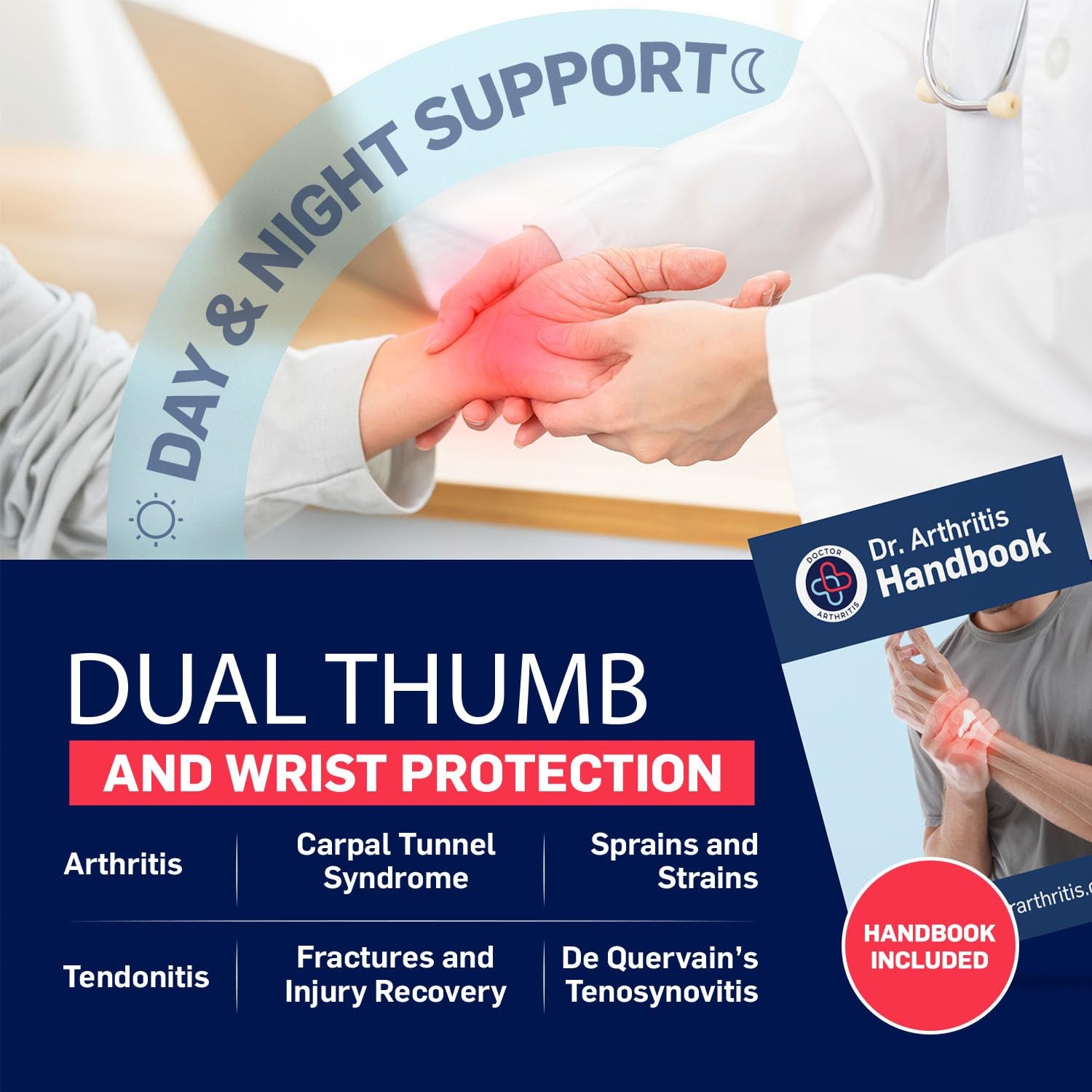 Dr. Arthritis Carpal Tunnel Wrist Brace Night Support, Thumb Spica Splint Rig…