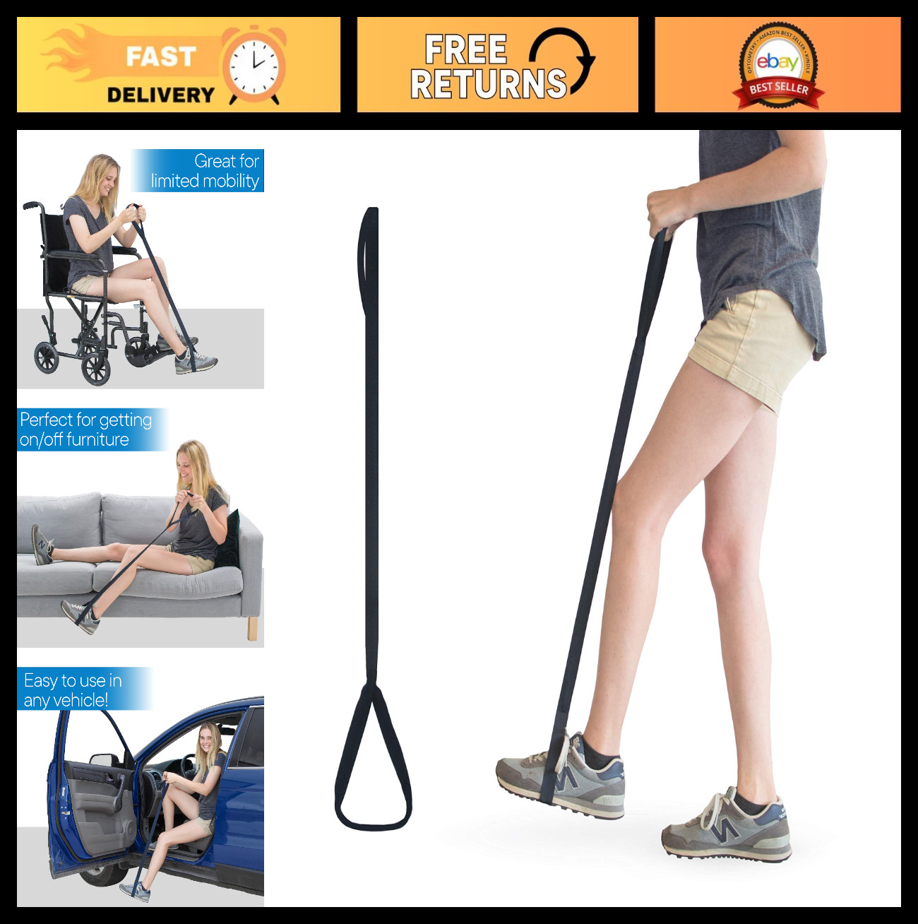 Premium Leg Lifter Strap with Hand Loop & Foot Loop – 35 Inch for Easy Mobility