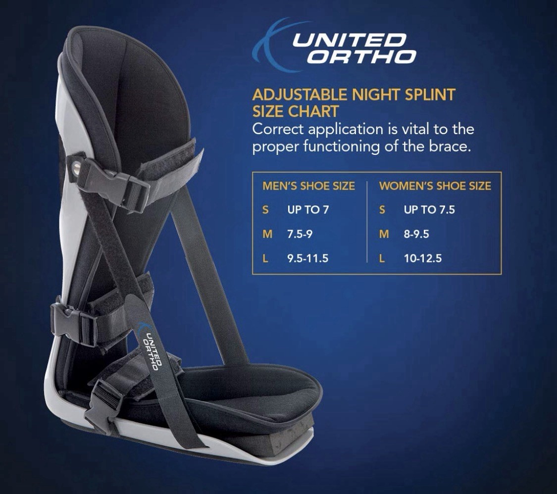 United Ortho Adjustable Splint Black S-M-L Plantar Fasciitis Achilles Support