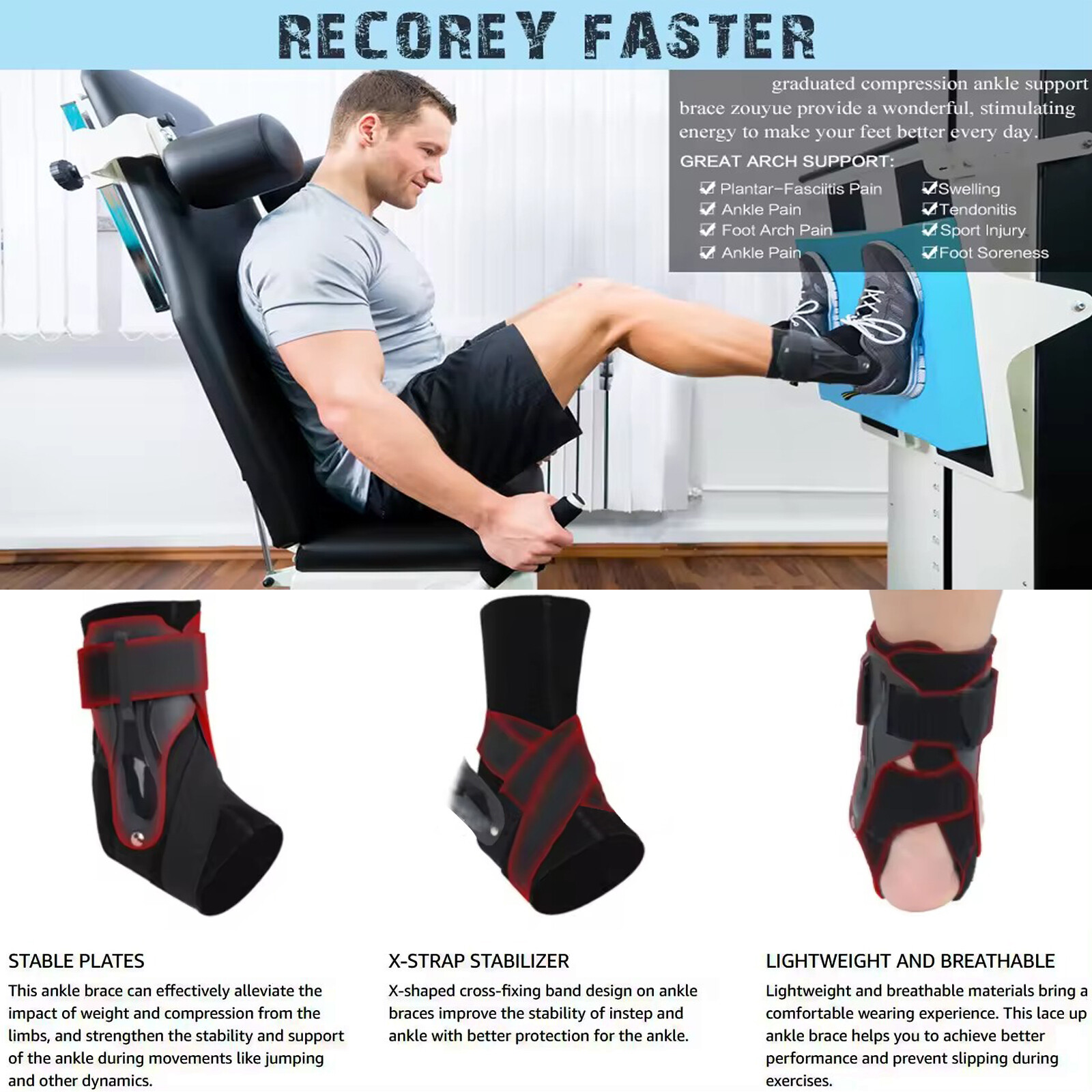 Black Ankle Brace Support Compression Stabilizer Pain Relief Foot Lace Wrap