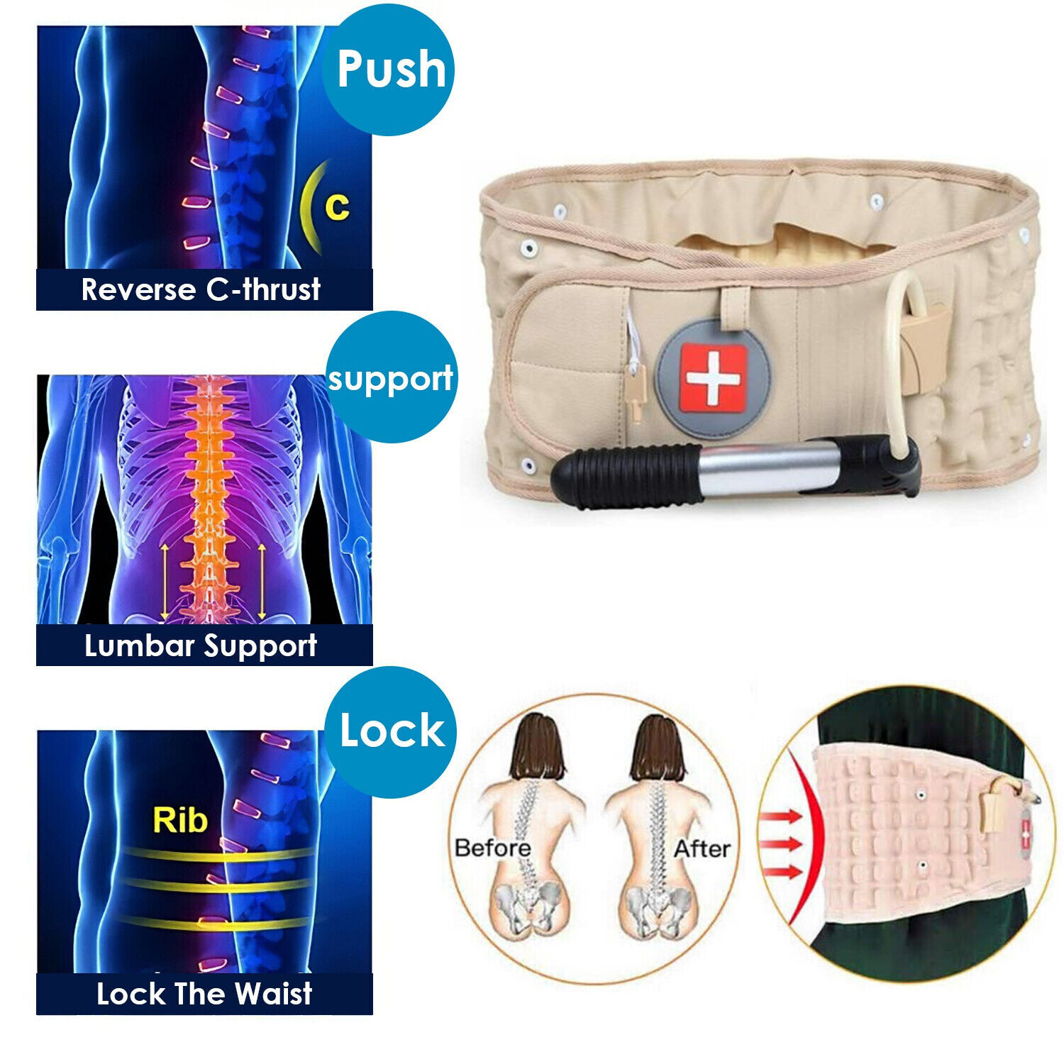 Decompression Back Belt Brace Lumbar Support & Extender Belt Spinal Air Traction