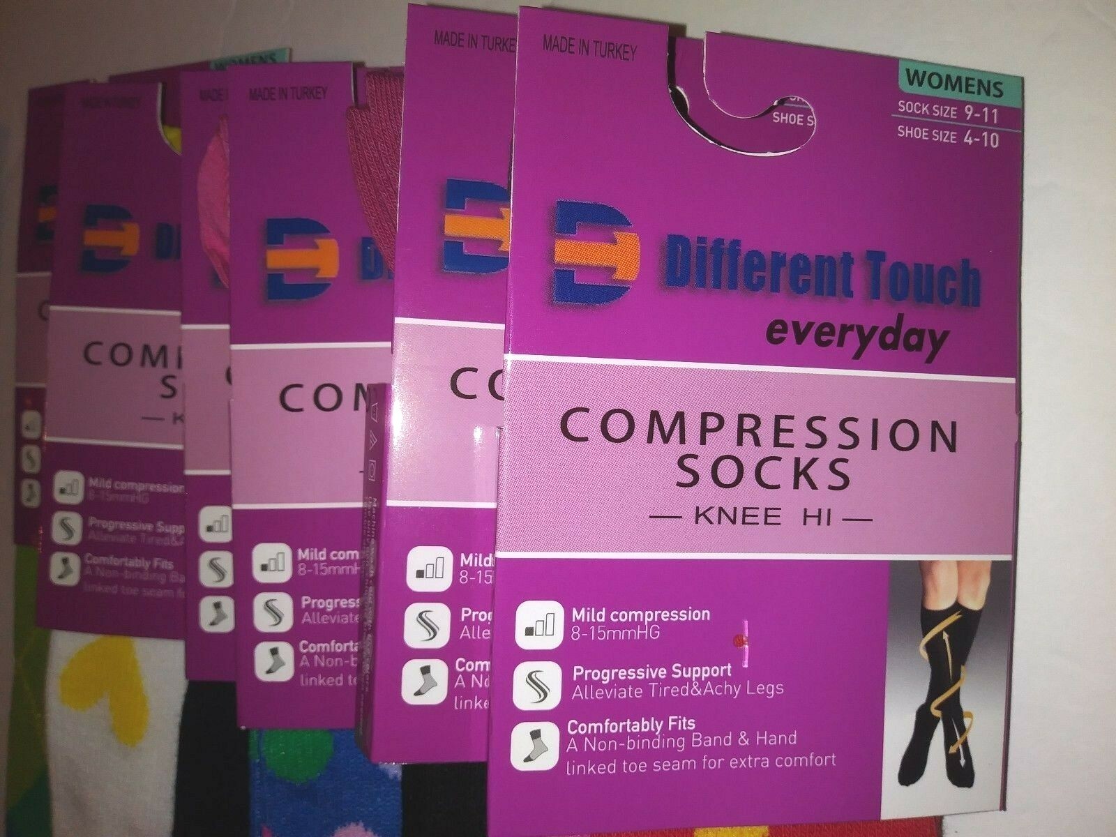 6 pair DIFFERENT TOUCH Compression Socks 9-11 Summer Light Weight 8-15mmHG
