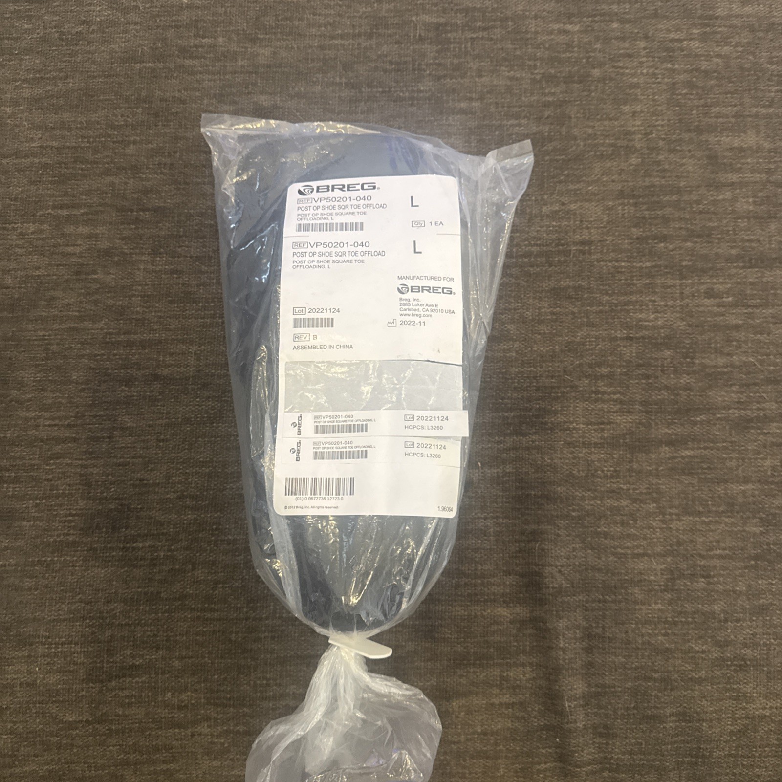 Breg Square Toe Post-Op Shoe Size L