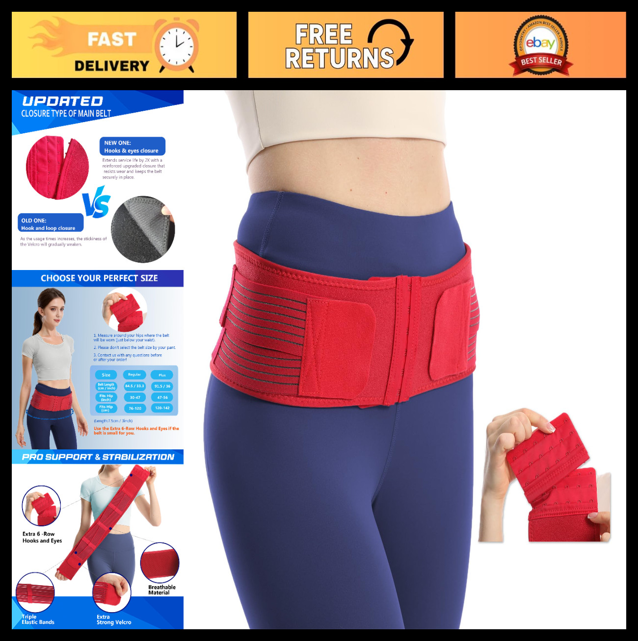 SI Joint Hip Belt for Sciatica & Lower Back Pain Relief – 6-Row Adjustable Suppo