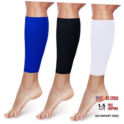 3 Pairs Calf Compression Sleeves for Men And Women X-Large Black, White, Blue
