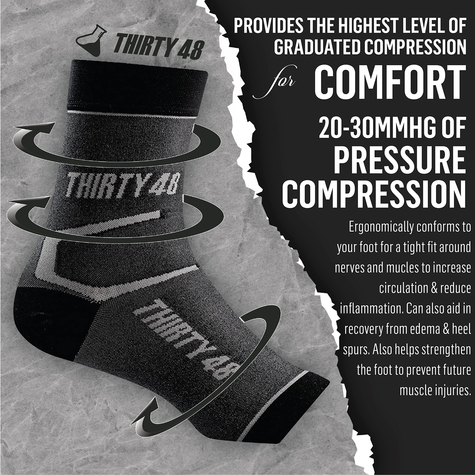 Thirty48 Plantar Fasciitis Compression Socks(1 or 2 Pairs), 20-30 mmHg Foot C…