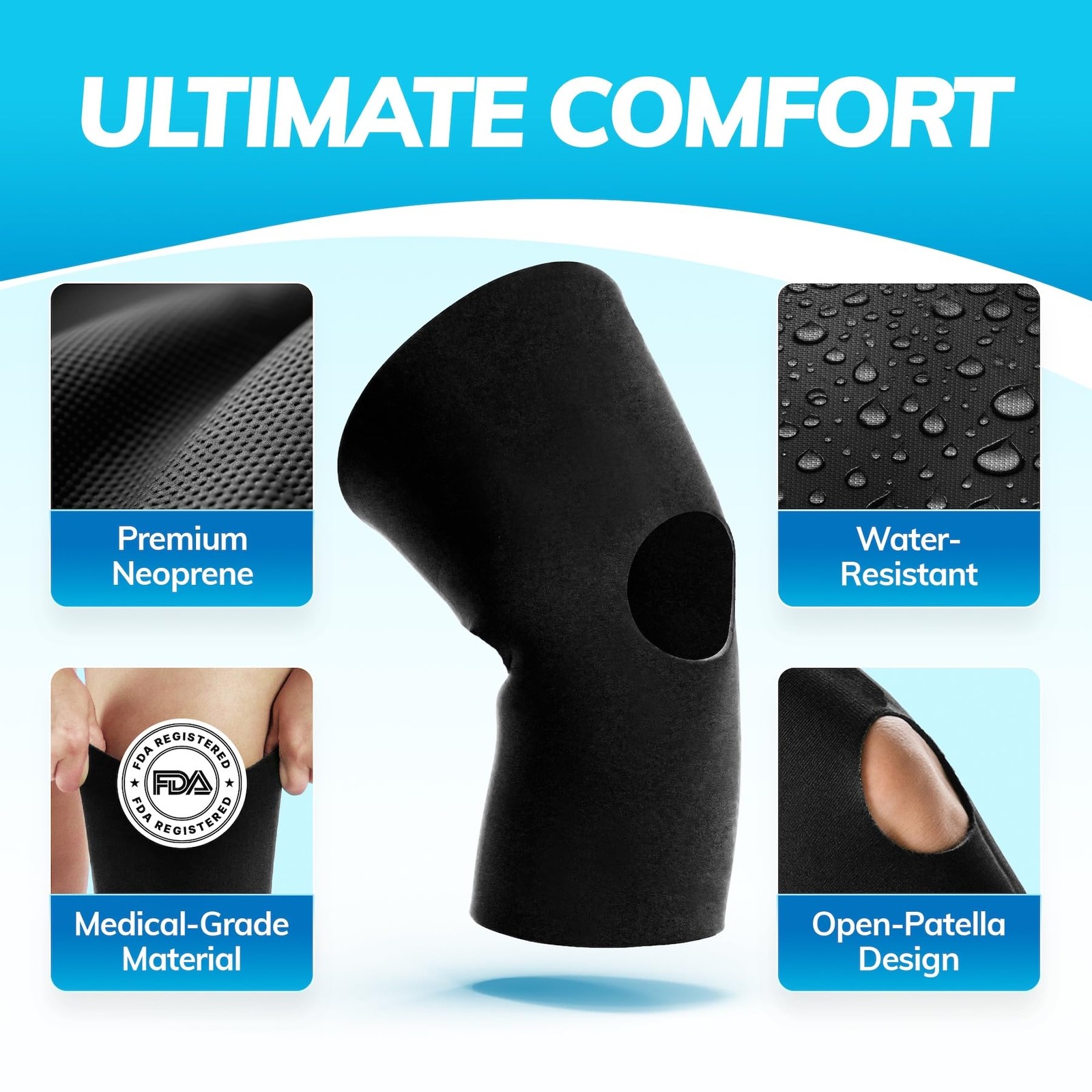 BraceAbility Open Patella/Open Back Neoprene Knee Sleeve Water-Resistant