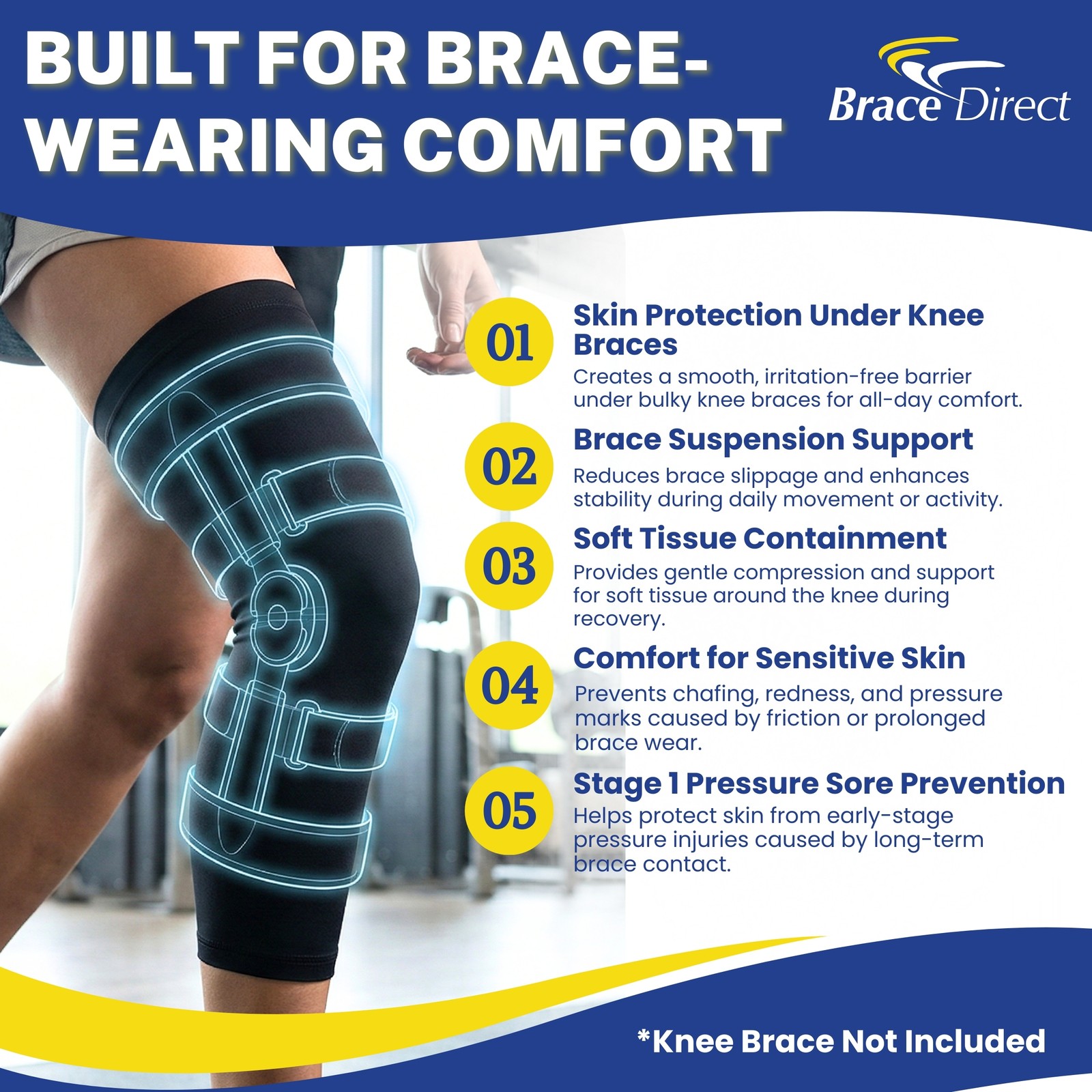 Breg Undersleeve Knee Brace Liner – Cotton or Neoprene Sleeve for Skin Comfort