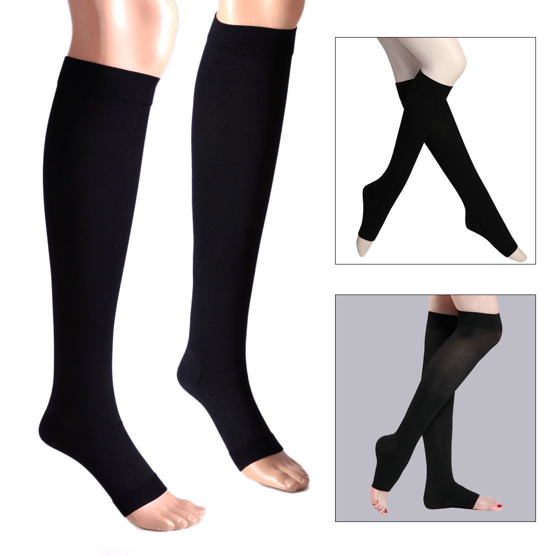 23-32mmHg Medical Support Compression Socks Knee High Stockings Open Toe S-3XL
