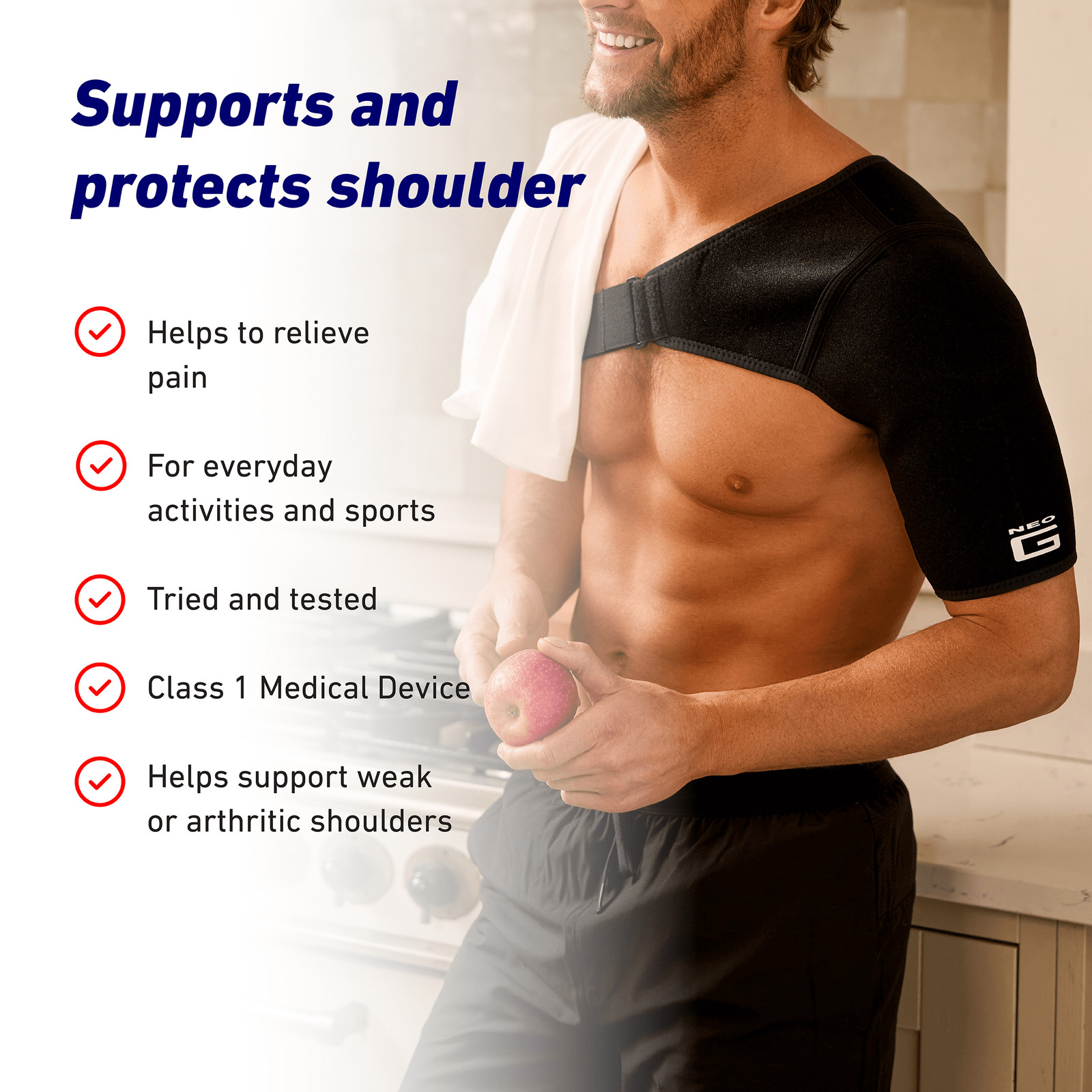 Neo G Easy-Fit Adjustable Neoprene Shoulder Support Brace, One Size FSA/HSA