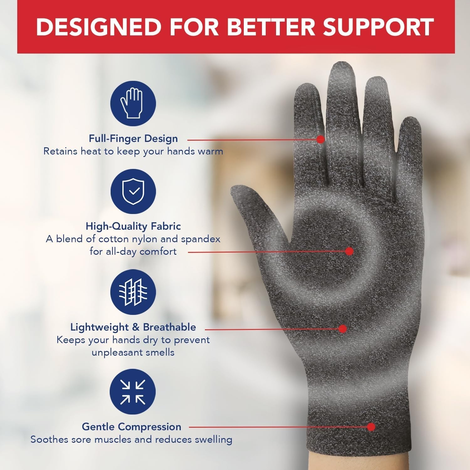 High Stretch Compression Gloves for Arthritis Carpal Tunnel Grey Medium