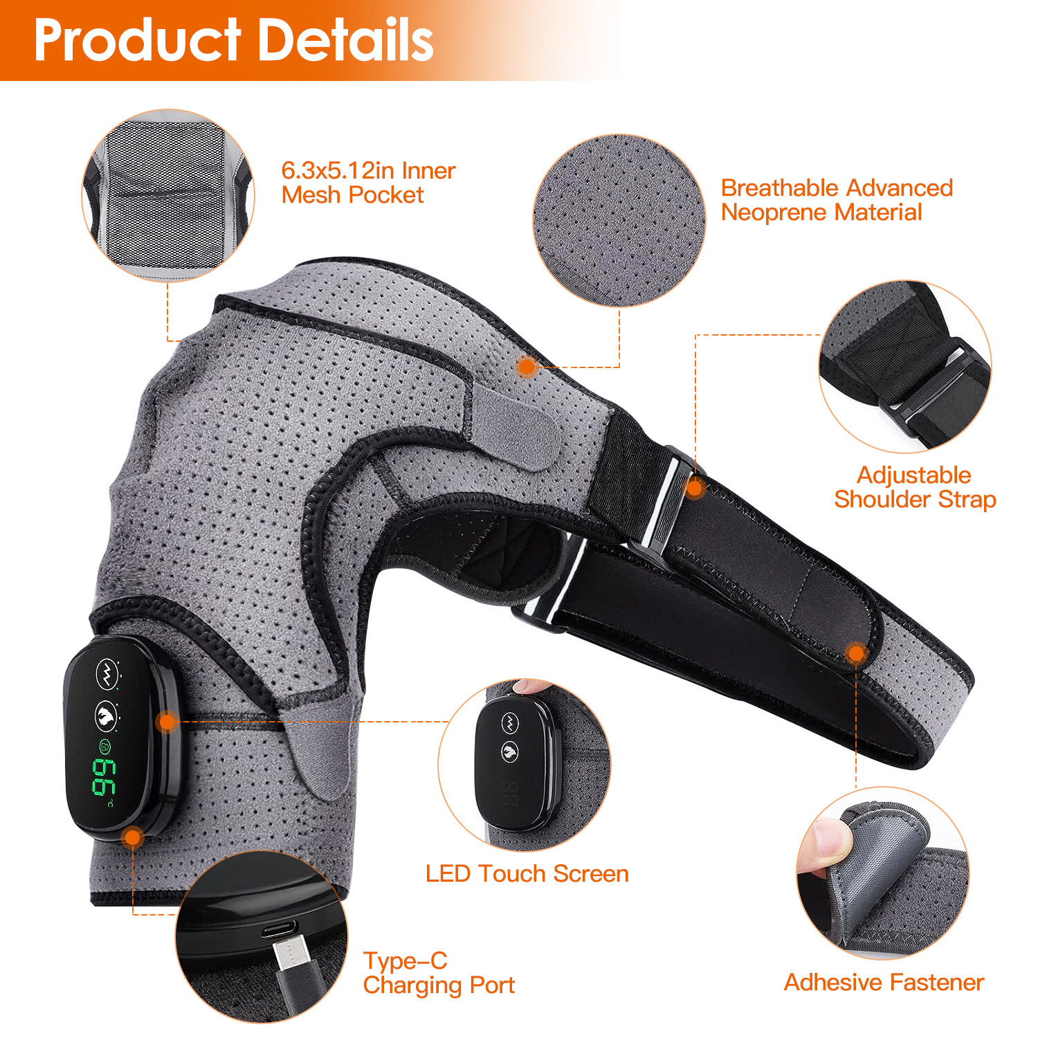 Cordless Heated Shoulder Support Pad with 3 Heat Levels for Left Right Shoulder