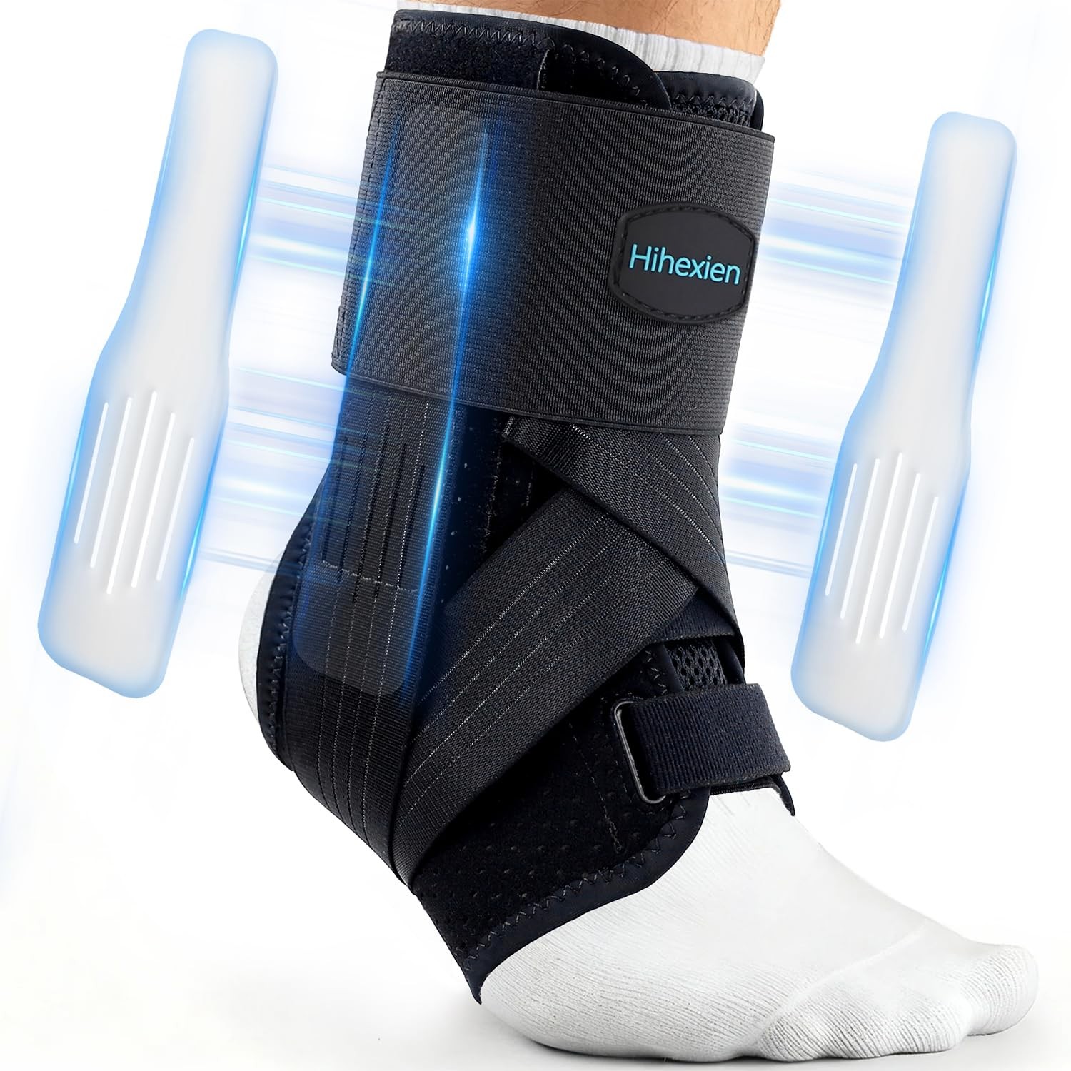 Ankle Brace for Sprained Ankle, 2 Removable Splints, Figure 8 Strap