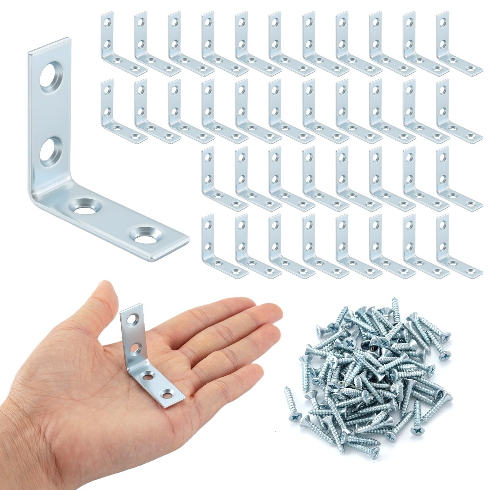 40 Pack L Bracket Corner Braces – 1.5″ Steel Right Angle Brackets for Wood Shelv