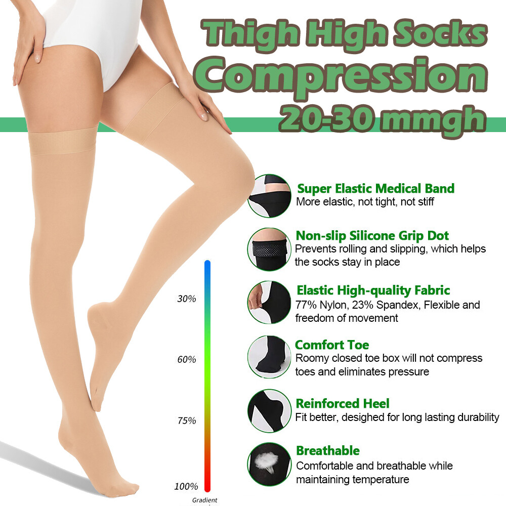 1Pair Thigh High Compression Socks Closed Toe Varicose Veins Long Sexy Stockings