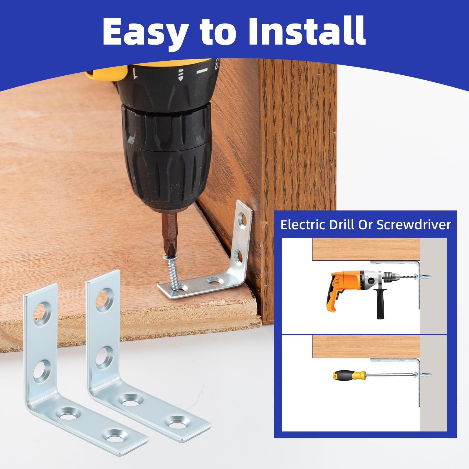 40 Pack L Bracket Corner Braces – 1.5″ Steel Right Angle Brackets for Wood Shelv
