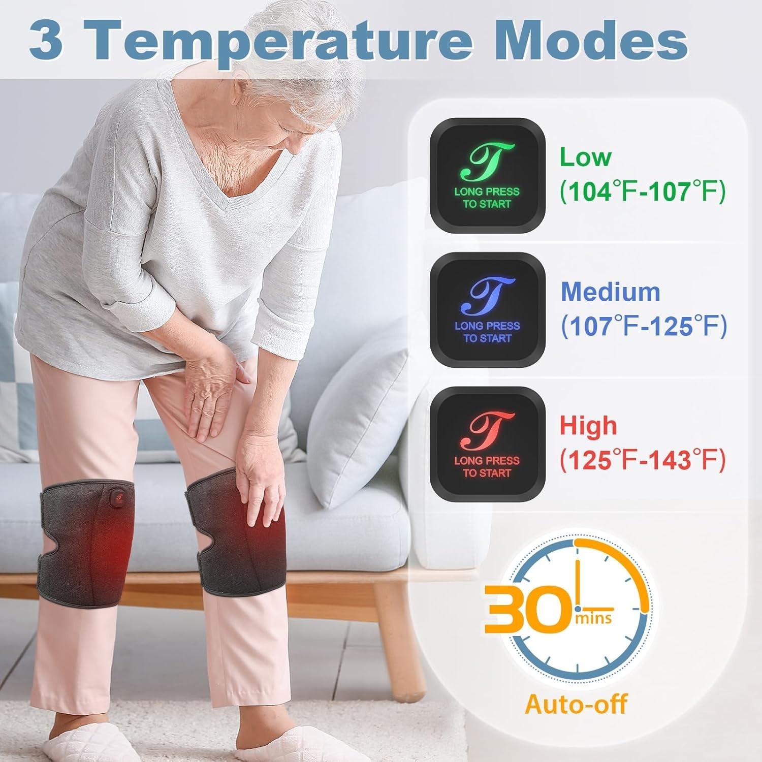 Heated Knee Brace Cordless 3Mode 3000mAh Pair Arthritis Warmer Wrap Men Women