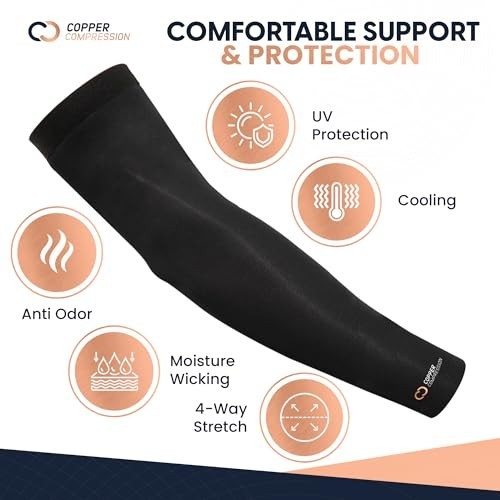 Compression Arm Sleeve Copper Infused Full Arm Support Medium Black