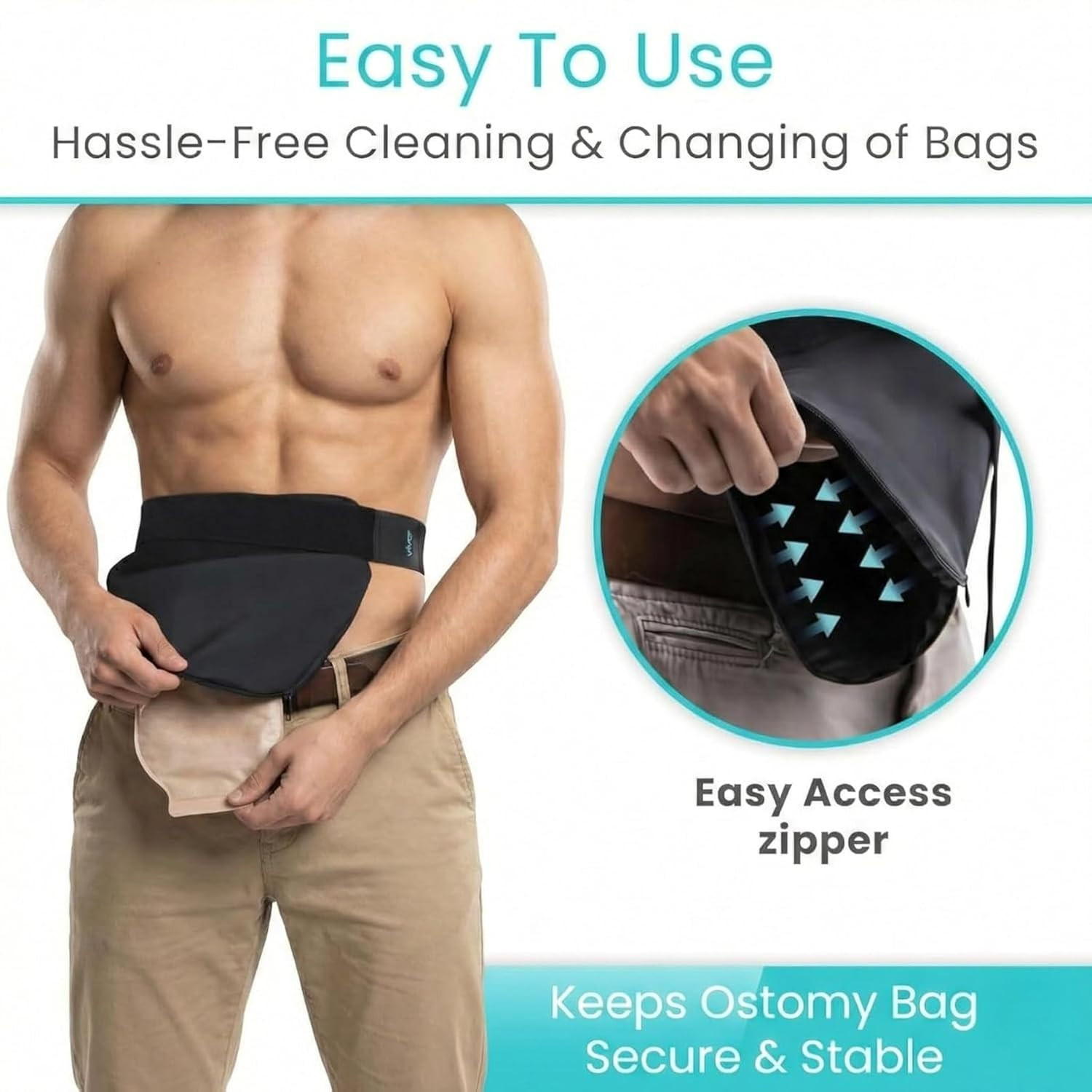 Vive Ostomy Belt for Men & Women – Colostomy Bag Cover, Adjustable, for Ileostom