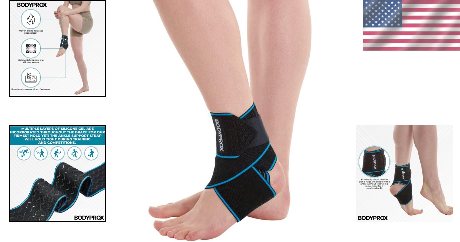 Versatile Black & Blue Ankle Support Strap – Ideal Compression for All Sports