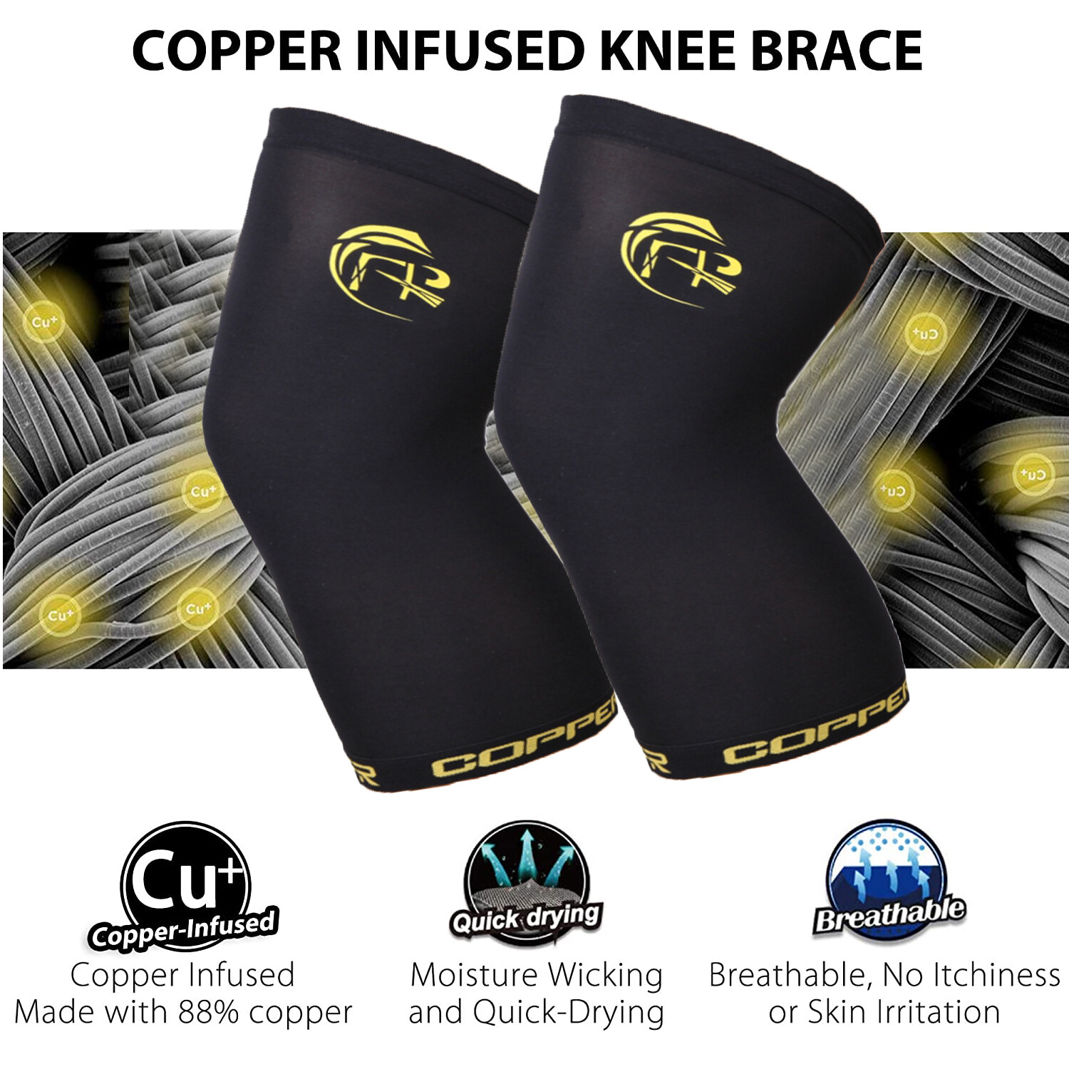 Copper Knee Sleeve Compression Brace Support Joint Pain Arthritis Relief S-2XL