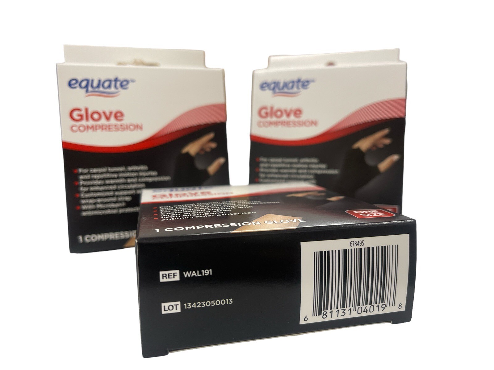 3 Pack Equate Compression Gloves Antimicrobial One Size Carpel Tunnel, Arthritis