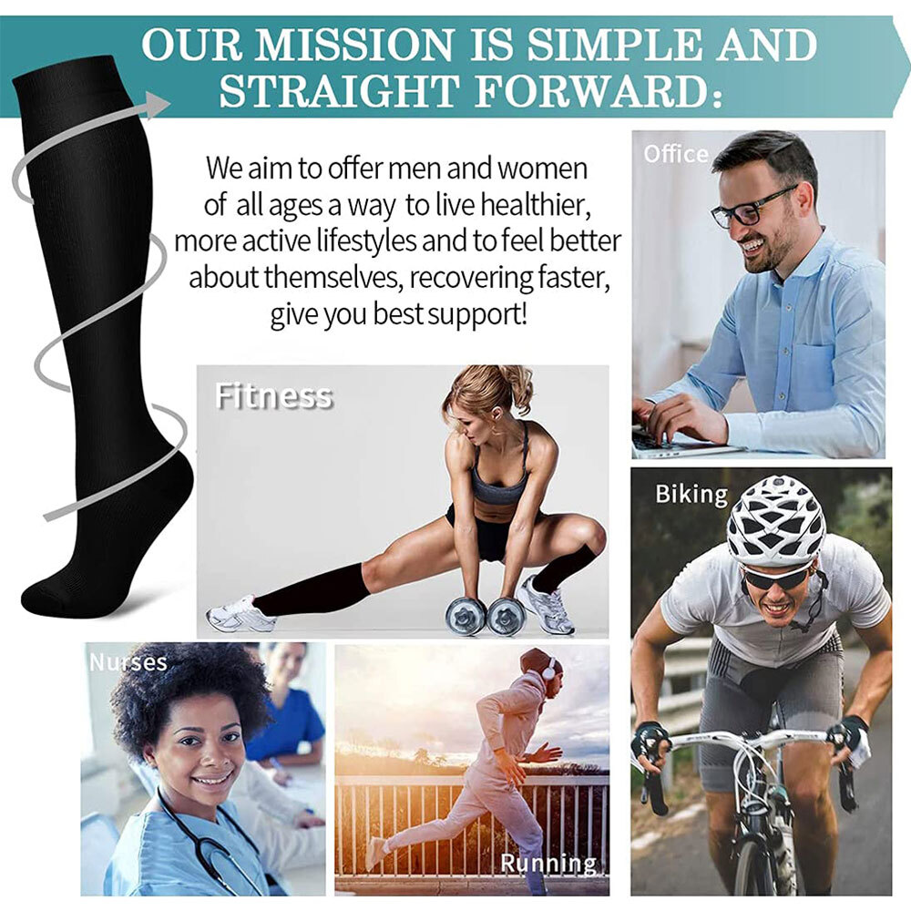 Swelling Compression Socks 20-30mmHg Knee High Support Stockings Varicose Pain