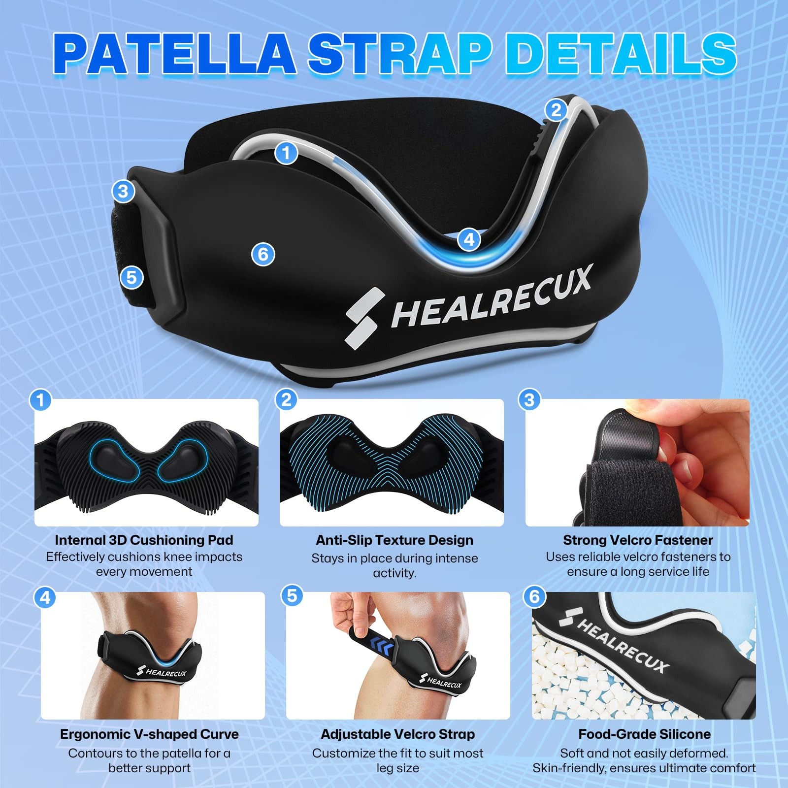 Patellar Tendon Support Strap, Silicone Patella Knee Strap, Non-Slip Patella …