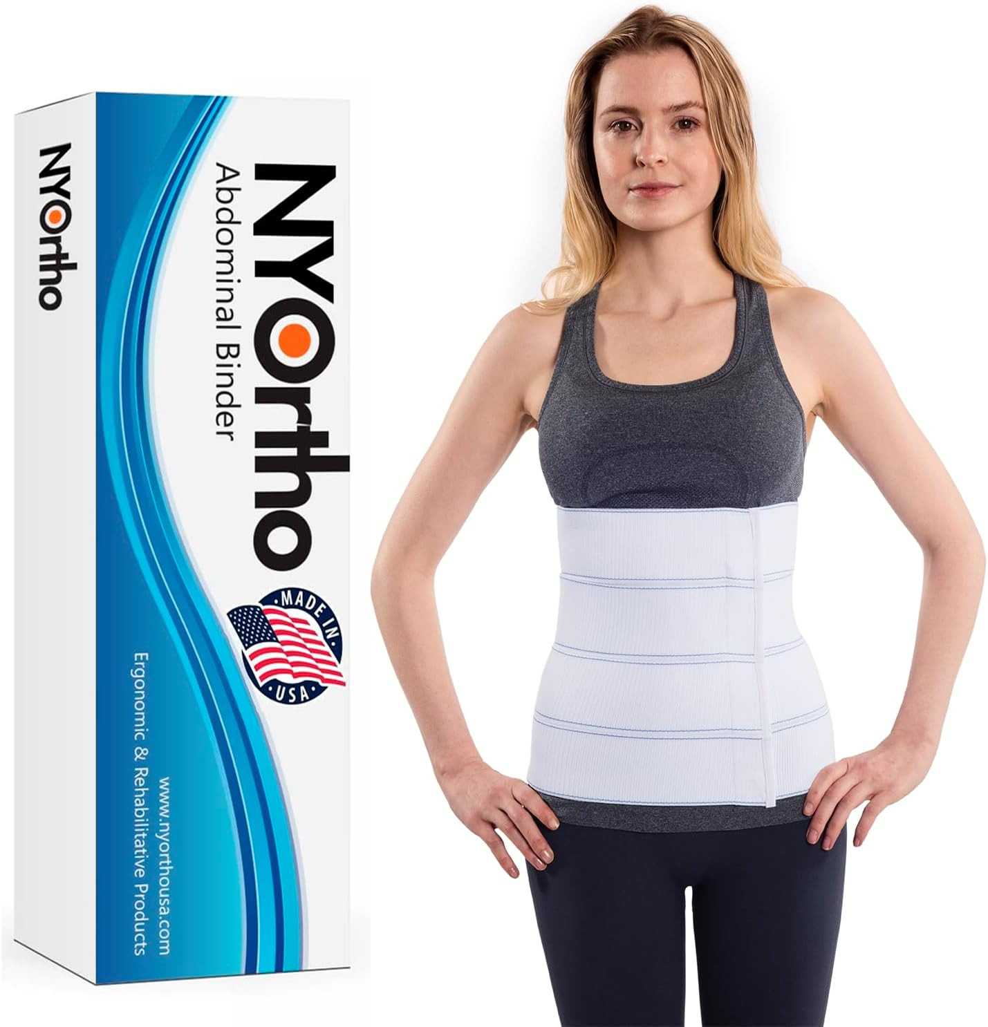 Post Surgery Abdominal Binder (Fits 30¨ – 45¨) – 12″ Height, 4 Panel Waist Suppo