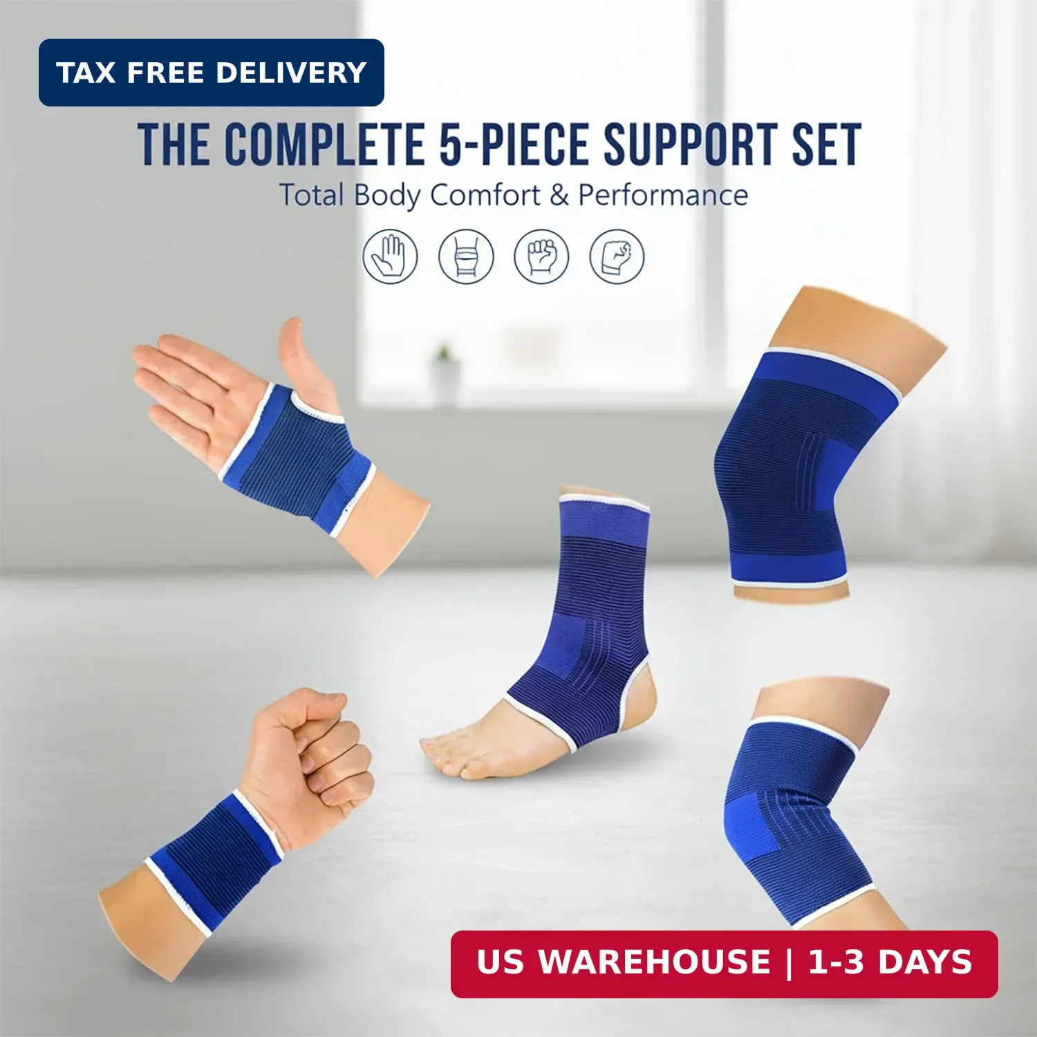 10-Piece Compression Support Brace Set for Knee, Elbow, Wrist Palm & Ankle | Joi