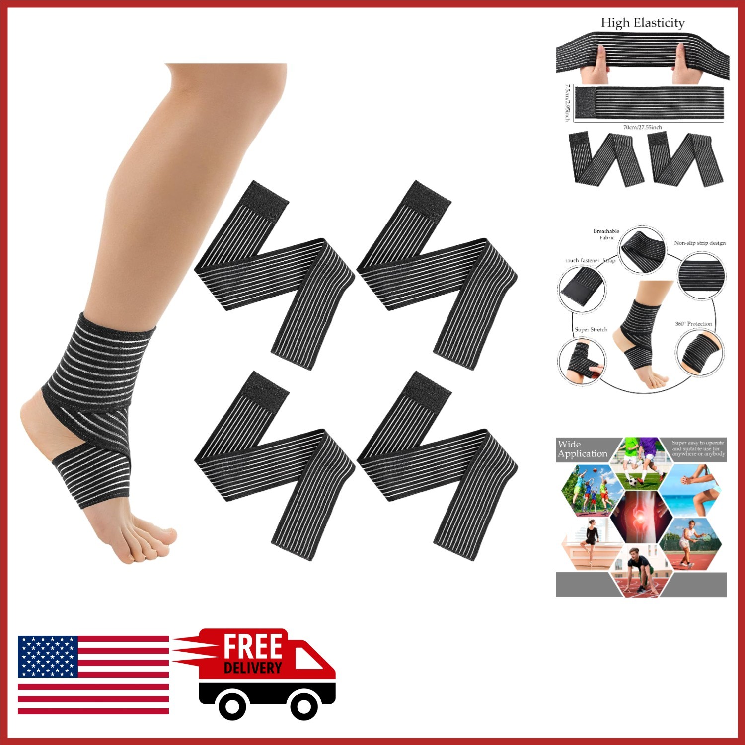 Elastic Calf Support Wraps for Men Women 28 Inch Adjustable Compression Bandage