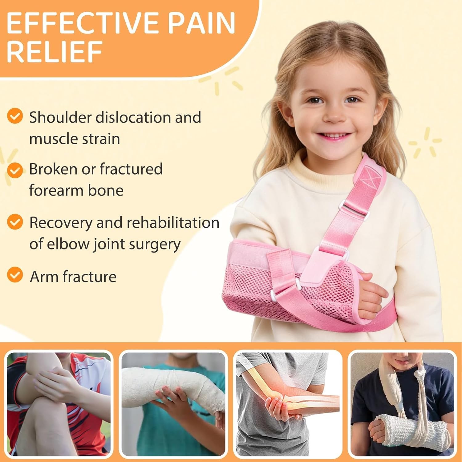 Kids Upper Extremity Arm Sling Shoulder Immobilizer Support Brace Pink Size S