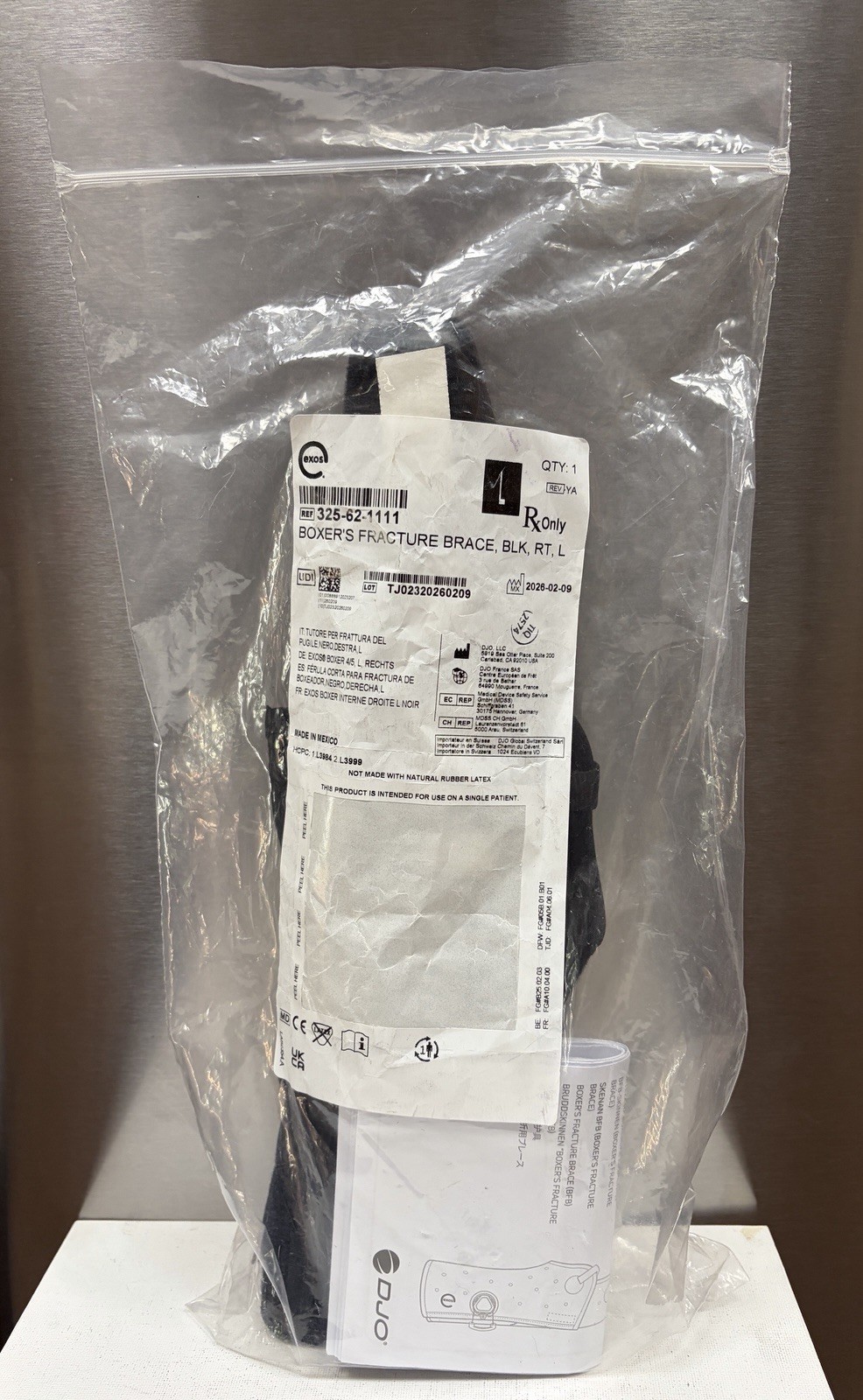 DJO Exos Boxer’s Fracture Brace Black Right Large 325-62-1111 NIP