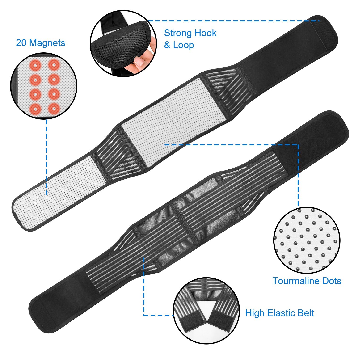 Magnetic Back Support Brace Belt Lumbar Lower Waist Breathable Back Pain Relief