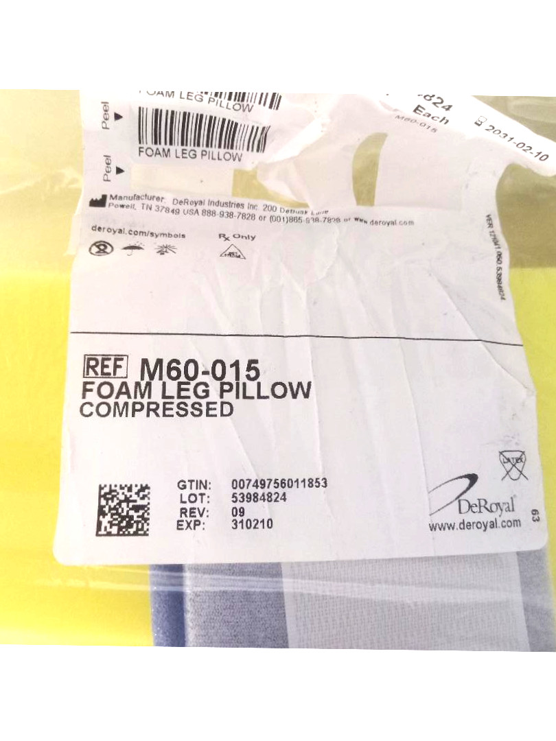 DeRoyal Memory Foam Leg Elevation Pillow Yellow M60-015 34x14x14 High Density