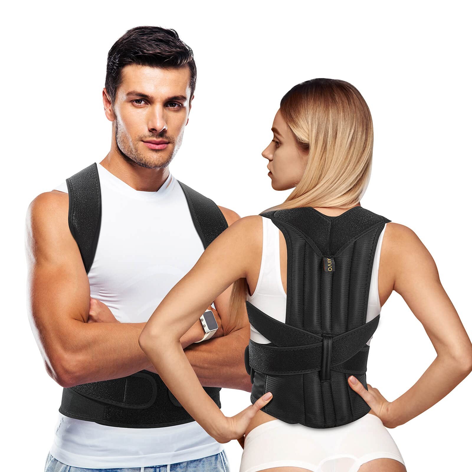 AEVO Compact Posture Corrector for Men and Women, Large (Pack of 1), Black
