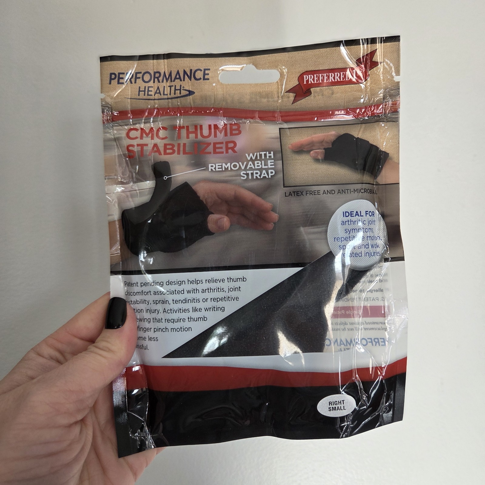 NEW Performance Health Thumb CMC Restriction Splint BLACK RIGHT SMALL