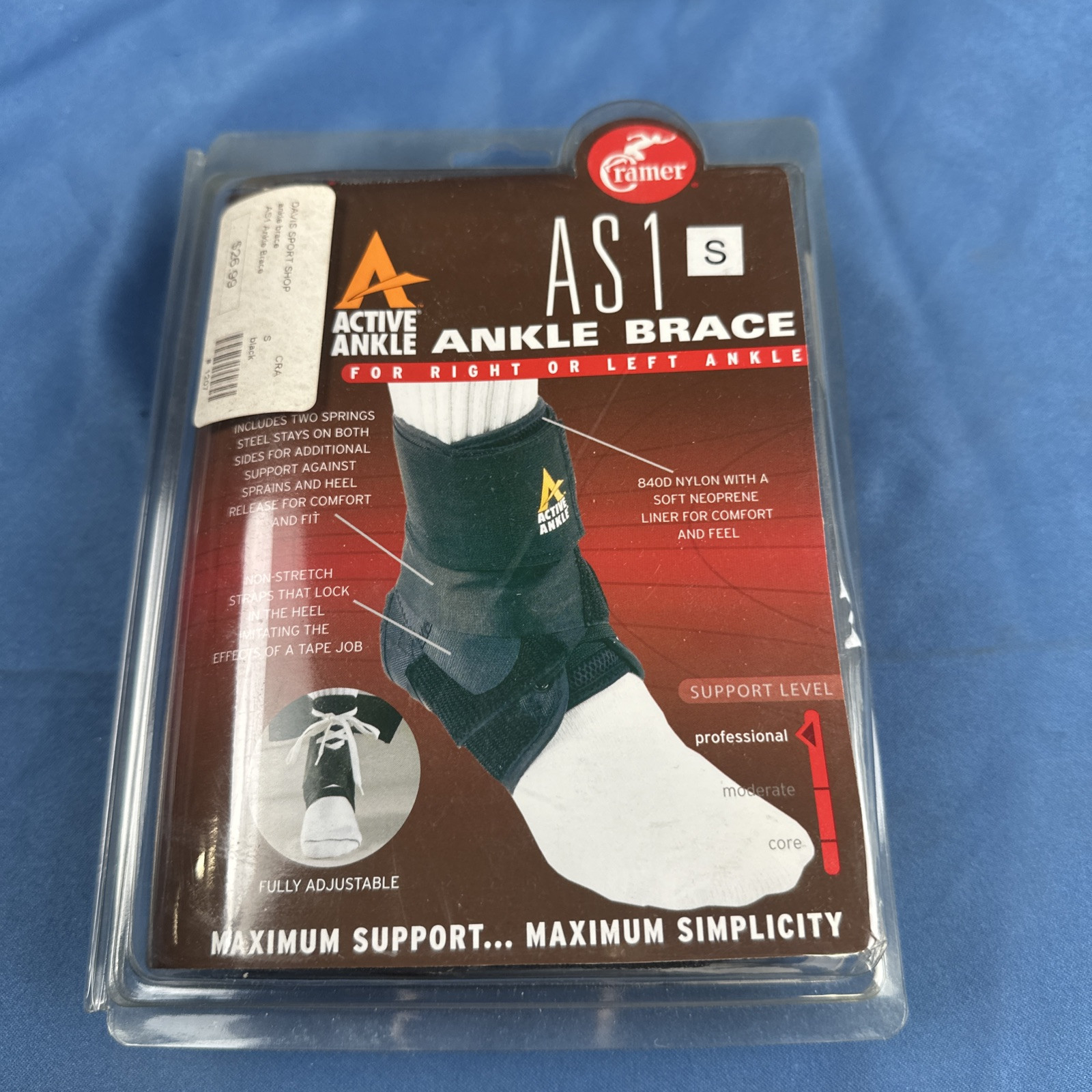 NOS Cramer AS1 Active Ankle Brace Sz Small Black Right Or Left