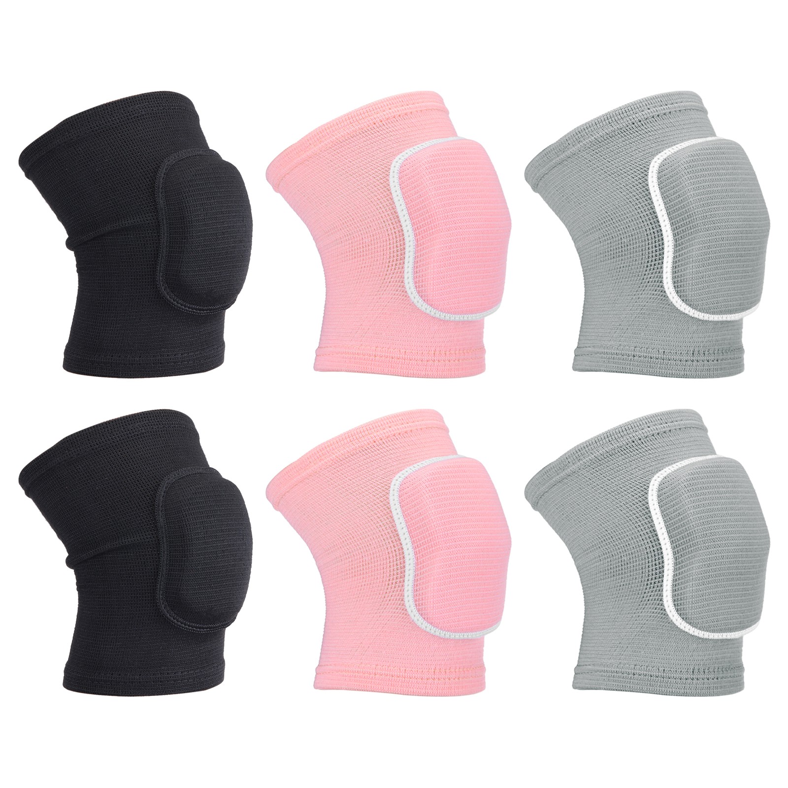 3 Pairs M Dance Knee Pads Volleyball Protective Sponge Brace Black/Grey/Pink