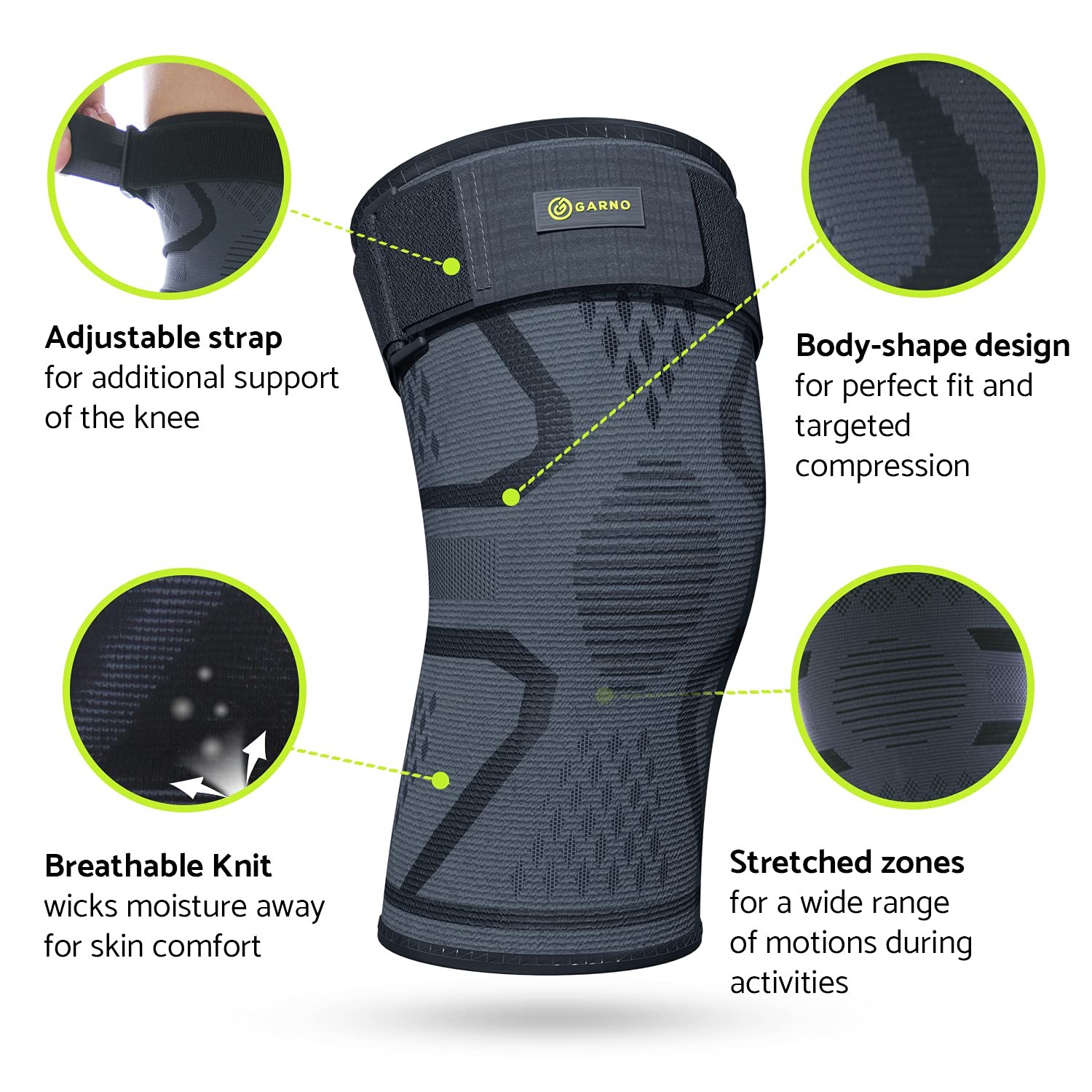 GARNO Compression Knee Sleeve for Men & Women, Patellar Tendon X-Large, Black