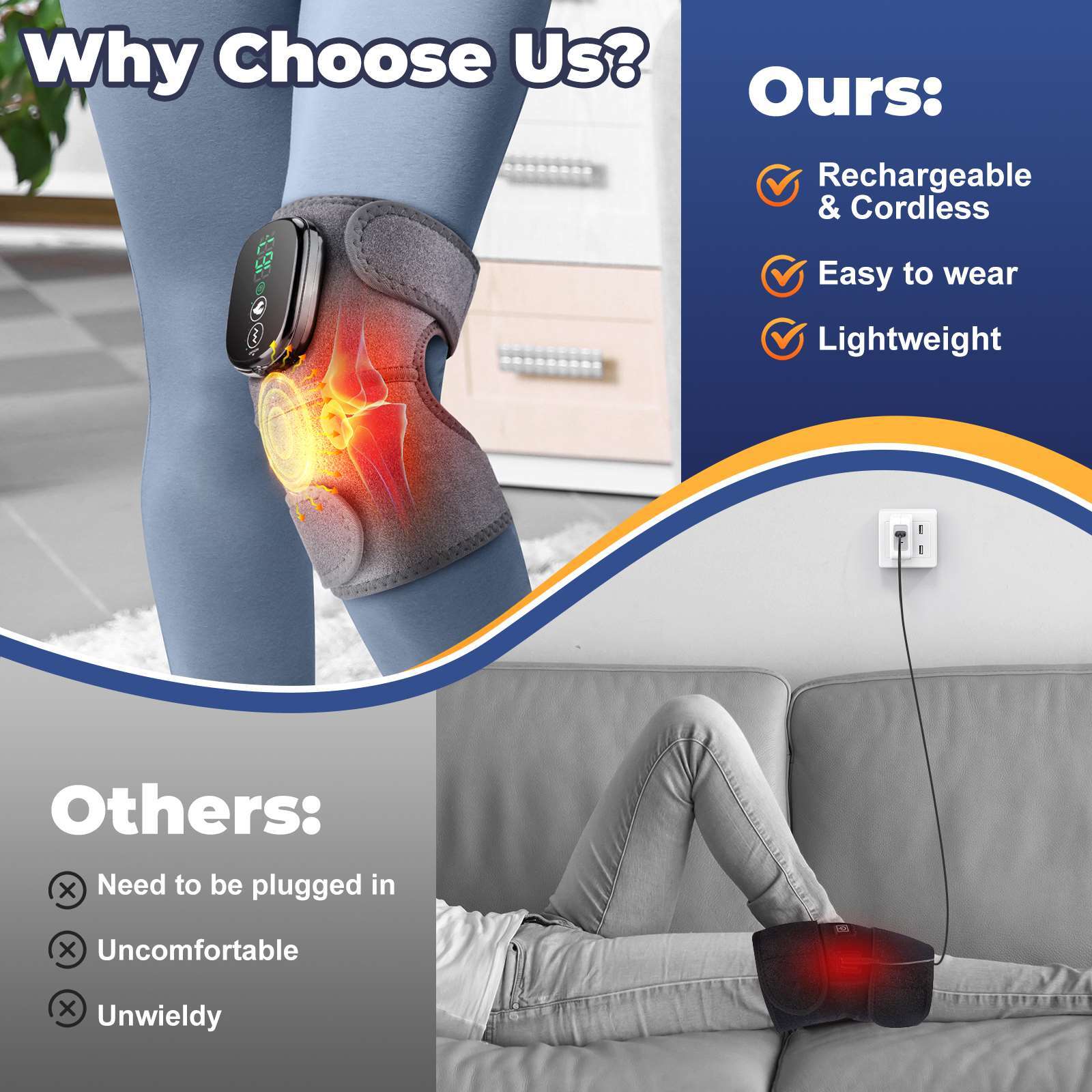 Electric Heating Vibration Knee Joint Pad Brace Massage Therapy Legs Massager